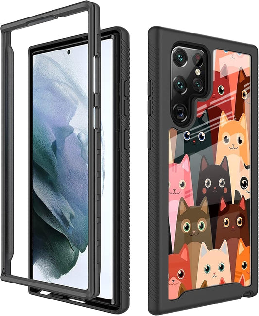 Compatible with Samsung Galaxy S22 Ultra Case Cartoon Cats for Boys Girls Full-Body Dual Layer Rugged Shockproof Bumper Heavy-Duty Protective Cover