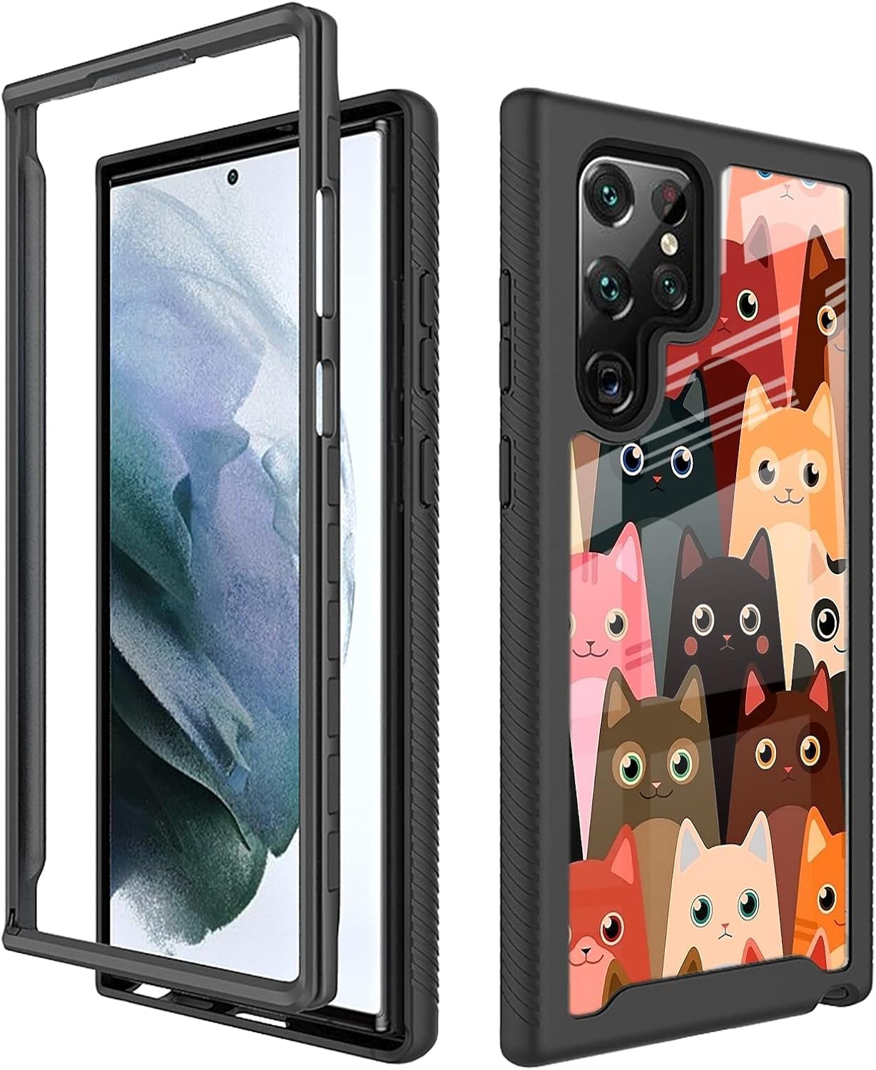 Compatible with Samsung Galaxy S22 Ultra Case Cartoon Cats for Boys Girls Full-Body Dual Layer Rugged Shockproof Bumper Heavy-Duty Protective Cover