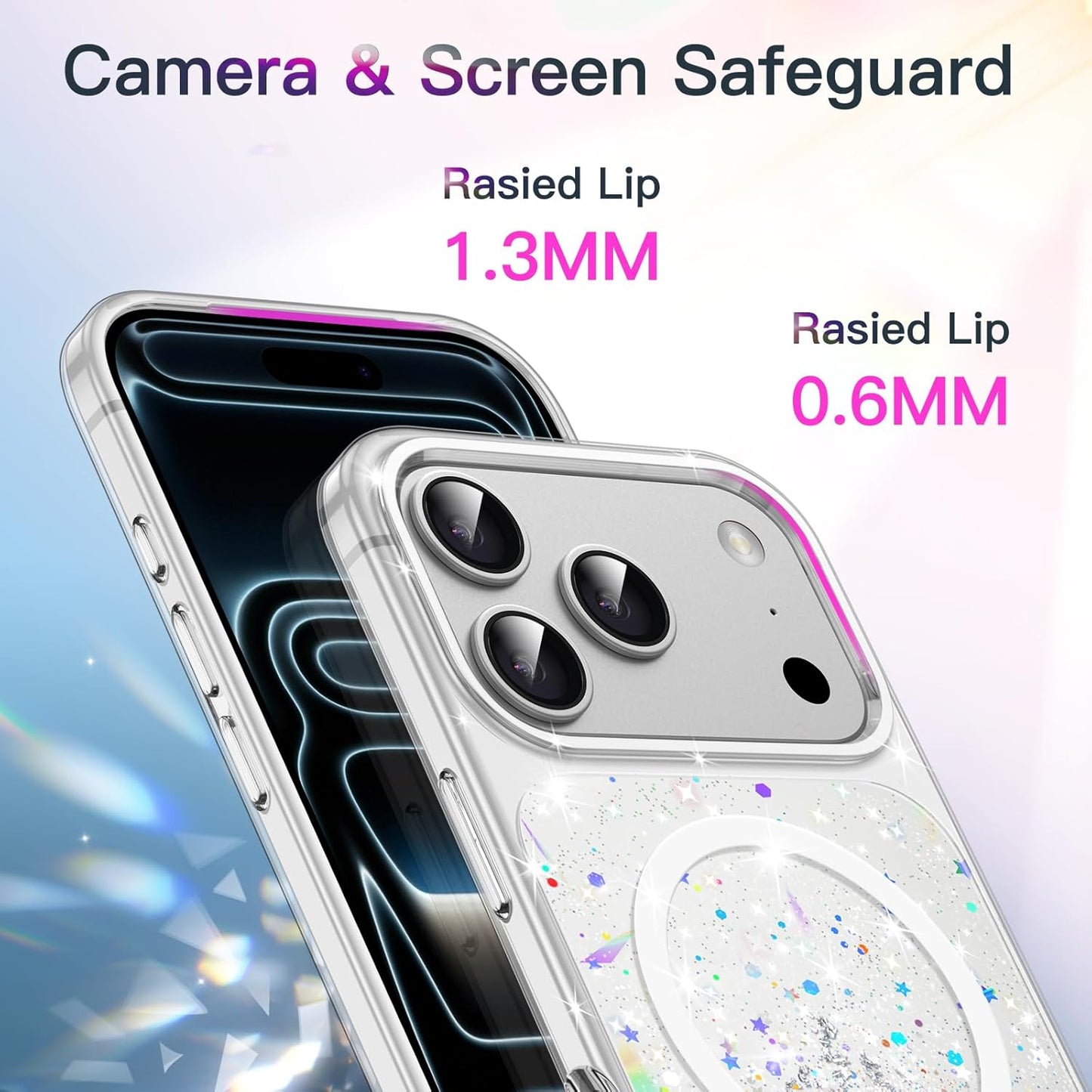 Jetech Glitter Case for Iphone 17 Pro Max 6.9-Inch Compatible with Magsafe, Clear Cute Bling Sparkle for Women and Girls, Shiny Shockproof Magnetic Sparkly Phone Cover (Clear)