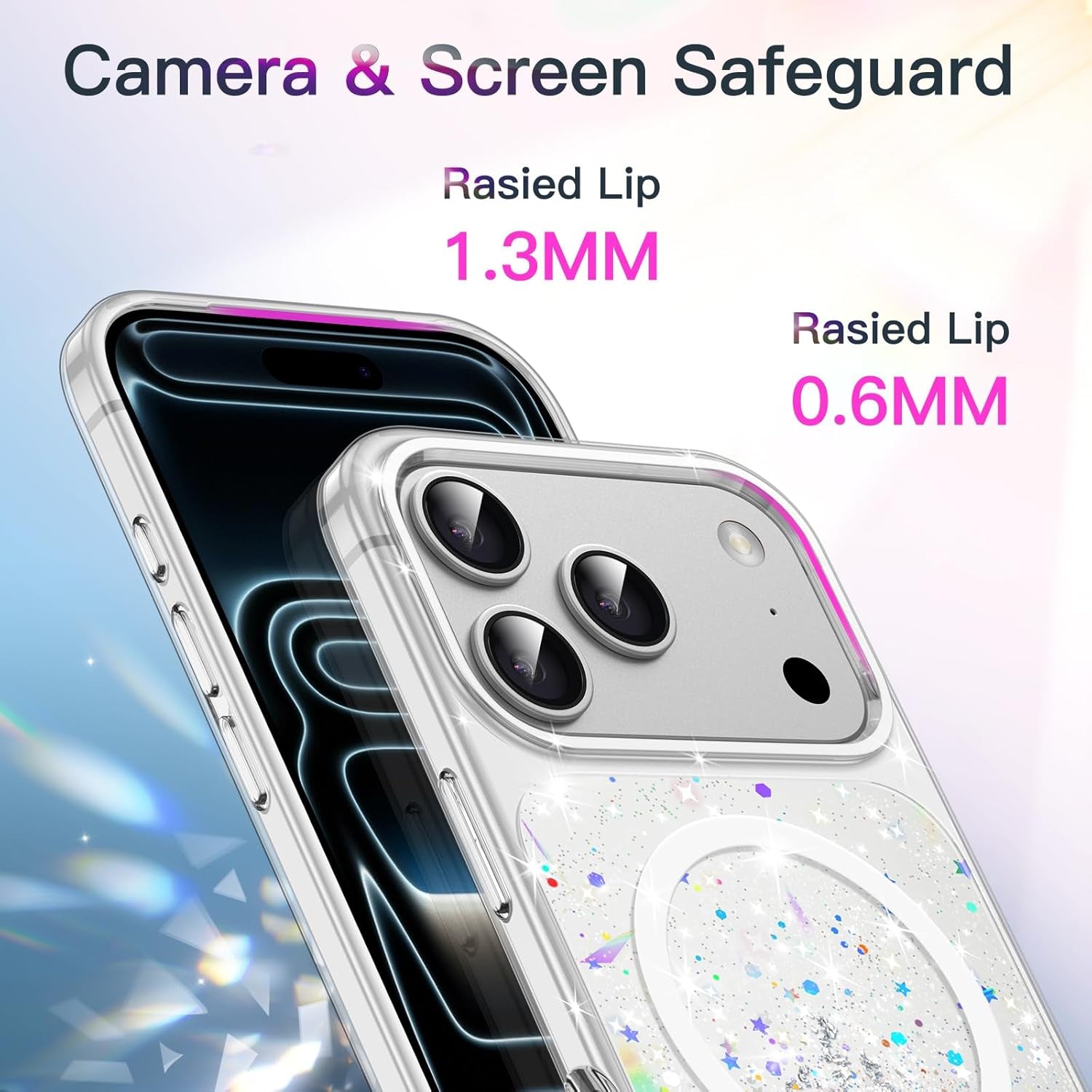 Jetech Glitter Case for Iphone 17 Pro Max 6.9-Inch Compatible with Magsafe, Clear Cute Bling Sparkle for Women and Girls, Shiny Shockproof Magnetic Sparkly Phone Cover (Clear)