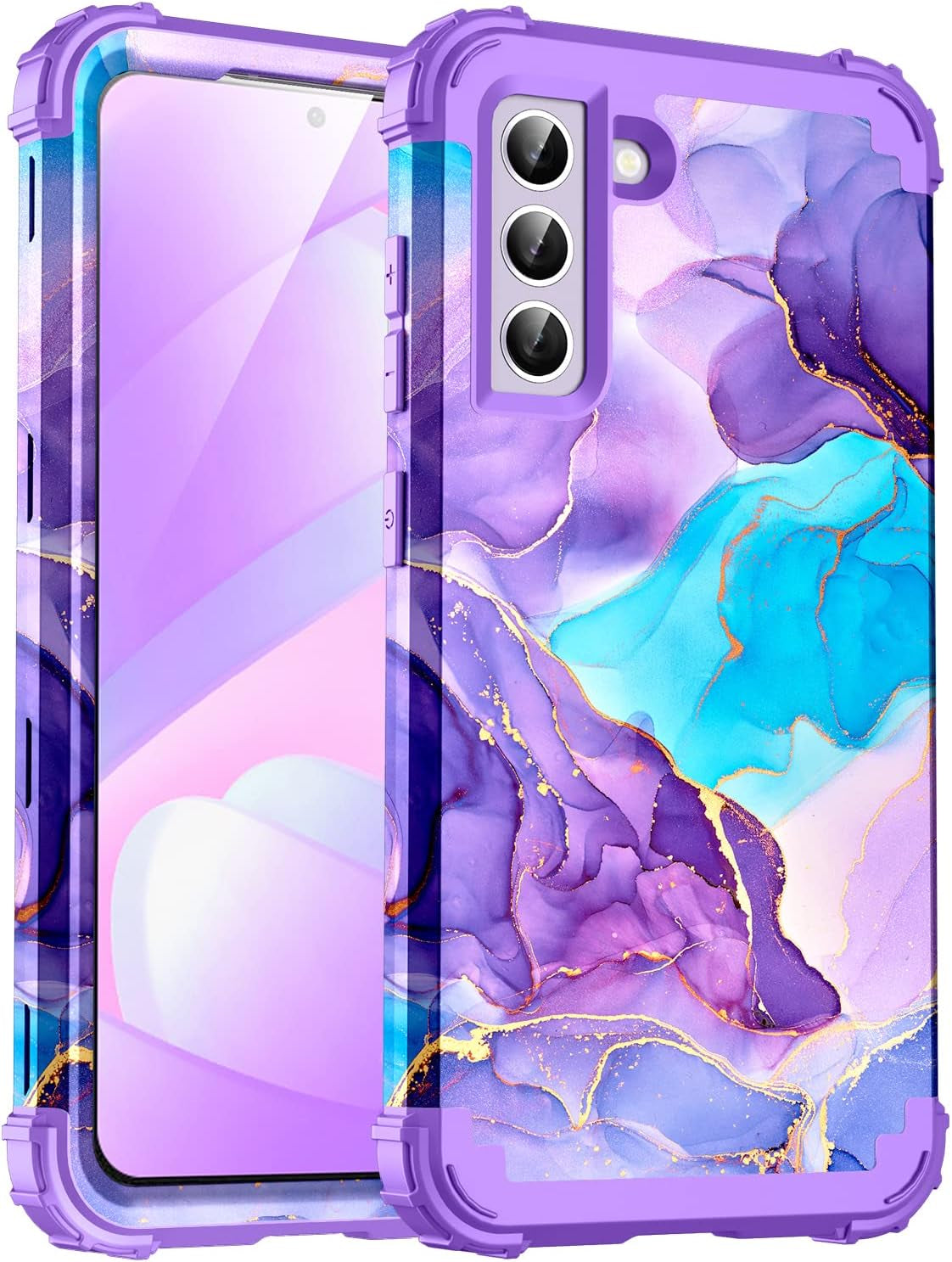 For Galacy S20 FE 5G Case,Marble Design Three Layer Heavy Duty Shockproof Protection Hard Plastic Bumper Soft Silicone Rubber Drop Protective Cover Case for Galaxy S20 FE 6.5 Inch,(Blue)