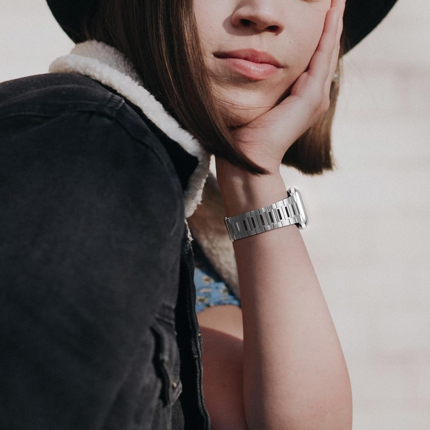 Finestone Metal Band for Apple Watch - Stainless Steel Apple Watch Band Compatible with Apple Watch 41Mm 40Mm 38Mm - Slim Hollow-Out Design Strap for Iwatch Series 9/8/7/6/5/4/3/2/1 SE Women Men Silver