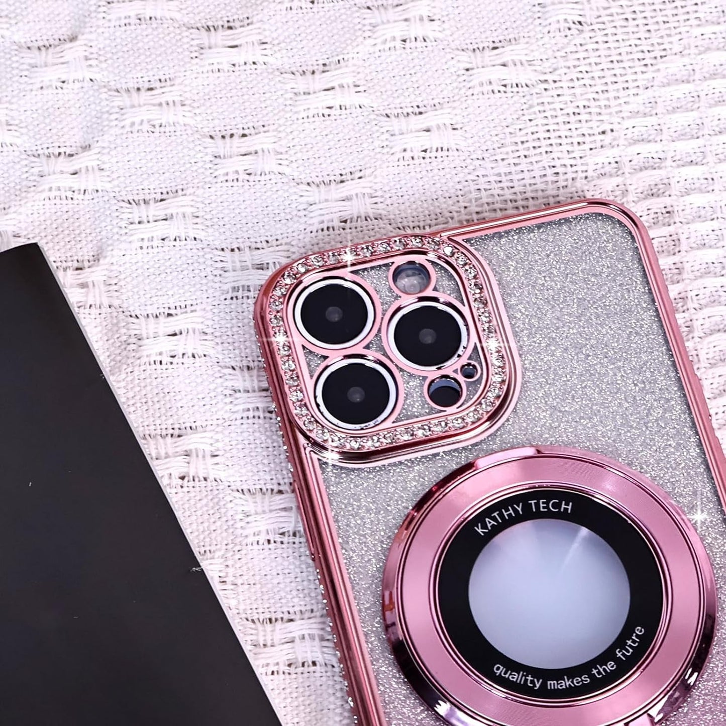Fycyko Magnetic Case for Iphone 15 Pro Max with Holder Stand,Rhinestone Glitter Plated Bling Luxury Phone Case（Compatible with Magsafe） Shockproof Kickstand Design for Iphone 15 Pro Max-Pink  Fycyko   