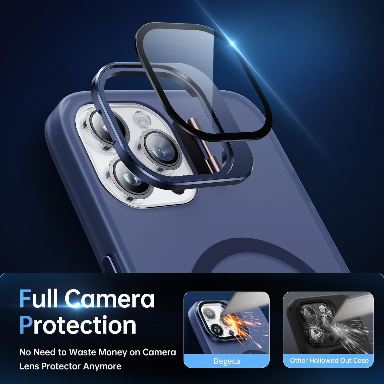 Degeca for Iphone 14 Pro Case, Military Grade Drop Protection, Compatible with Magsafe, Built-In Stash Stand & Camera Lens Protector, Magnetic Phone Case 6.1", Blue  degeca   