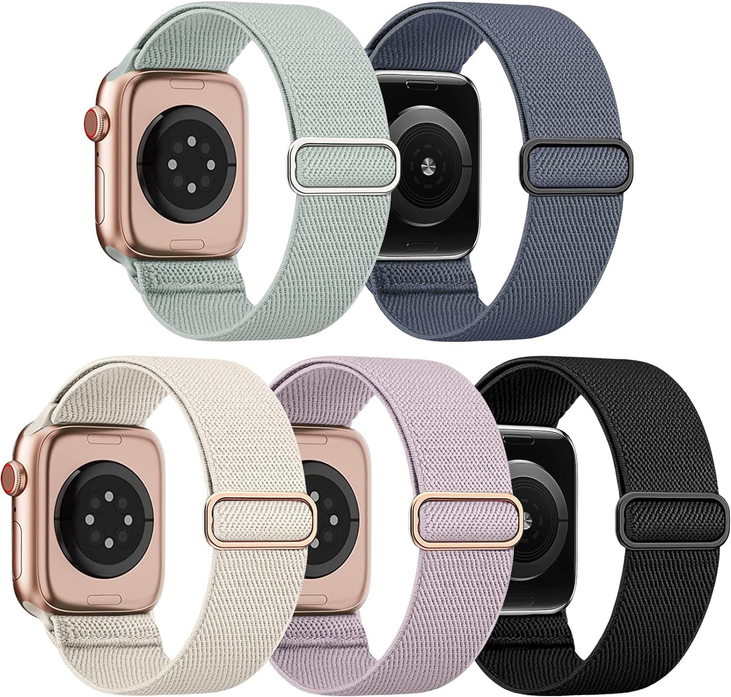 EOMTAM 5 Pack Stretchy Nylon Compatible for Apple Watch Ultra 2/1 Band 38Mm 40Mm 41Mm 42Mm 44Mm 45Mm 49Mm Women Men,Elastic Cloth Sport Wristbands Solo Loop for Iwatch Series 9 8 SE 7 6 5 4 3