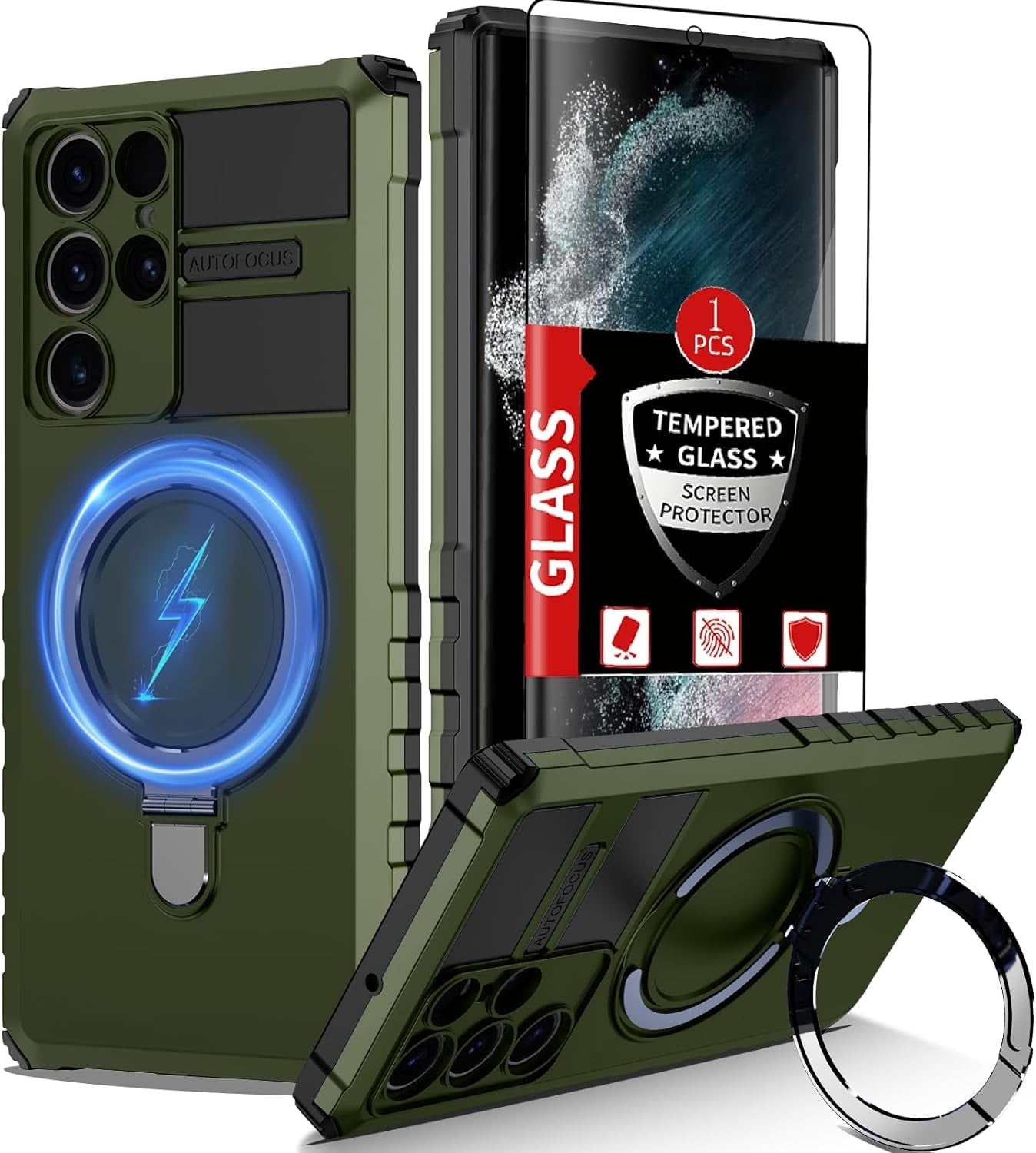 For Samsung Galaxy S22 Ultra Case Compatible with Magsafe Wireless Charging Magnetic Galaxy S22 Ultra Case with Screen Protector, Galaxy S22 Ultra Case with Stand Shockproof Protection Black