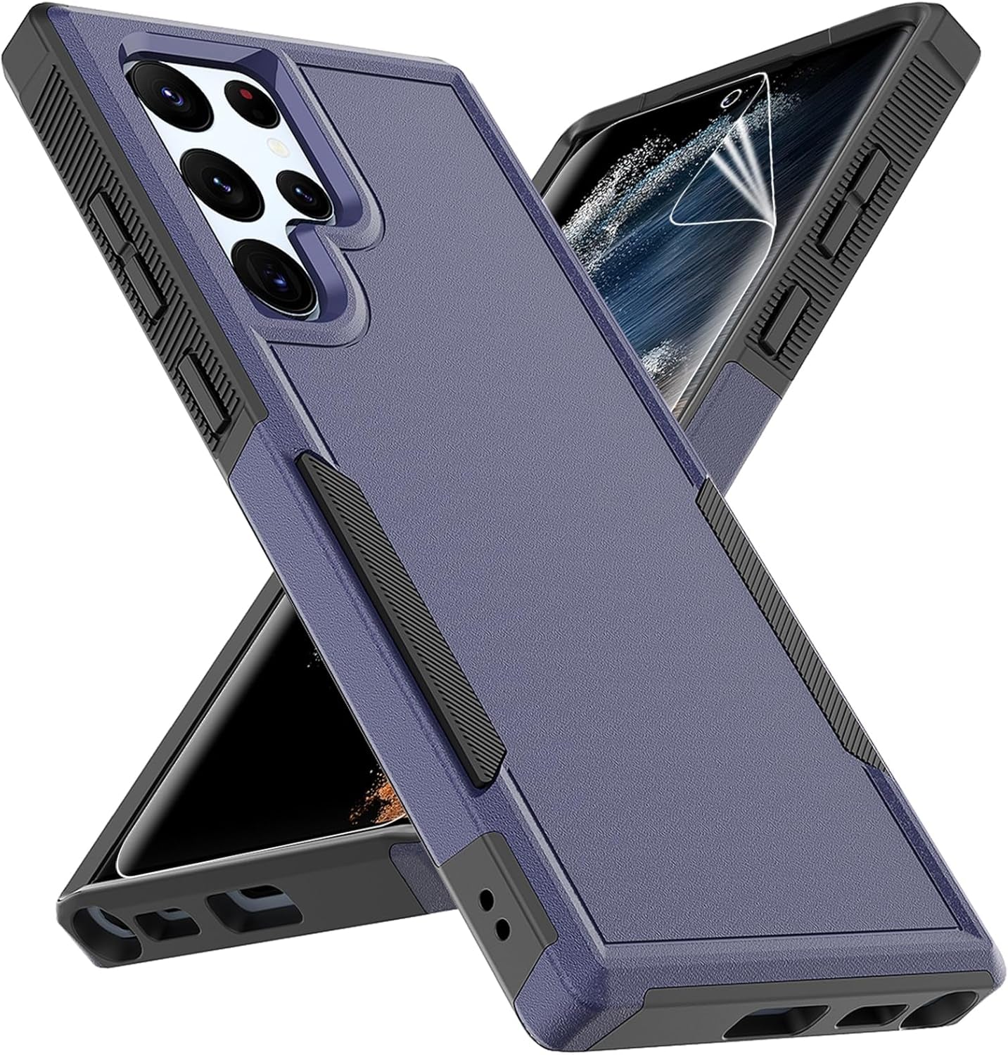 For Samsung Galaxy S22 Ultra Case: Dual Layer Protective Heavy Duty Cell Phone Cover Shockproof Rugged with Screen Protector - Military Protection Bumper Tough - Samsung Galaxy S22 Ultra 5G, Purple