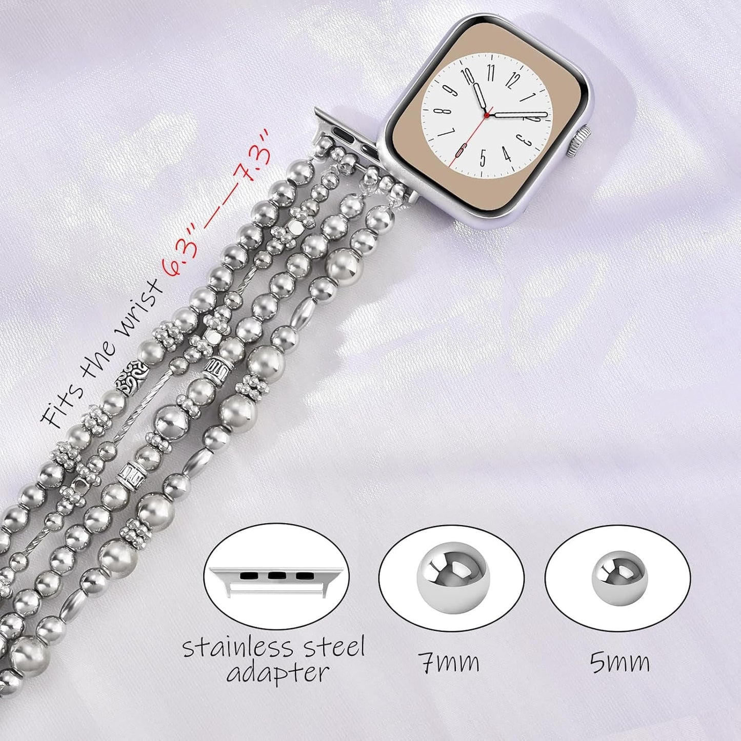Beaded Bracelet Compatible for Apple Watch Band 40Mm/38Mm/41Mm 42Mm/44Mm/45Mm Series 9 8 7 SE Series 6/5/4Women,Fashion Elastic Beads Stretch Strap Replacement for Iwatch Bands Series 3/2/1