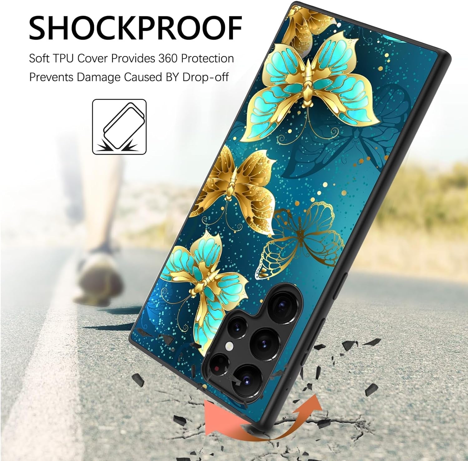 GUAGUA for Samsung Galaxy S22 Ultra Case Glow in the Dark, Samsung S22 Ultra Phone Case, Cute Blue Butterfly Noctilucent Luminous Shockproof Protective Case for Galaxy S22 Ultra 6.8'' Women Men Gifts