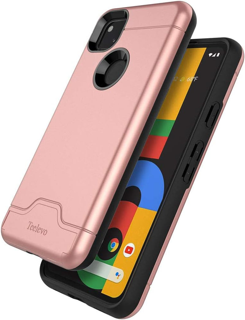 Teelevo Wallet Case for Google Pixel 4A [NOT Compatible with Pixel 4A 5G], Dual Layer Case with Card Slot Holder for Google Pixel 4A - Rose Gold  Teelevo   
