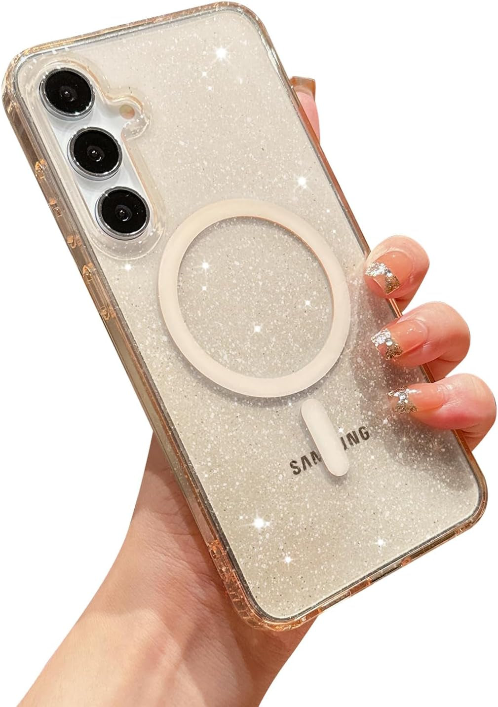 For Samsung Galaxy S22 plus Case Magnetic, Compatible with Magsafe, Clear Glitter Bling Sparkly Case for Women Anti-Yellowing Protective Hard Back Cover for Galaxy S22 plus 6.6" (Clear)