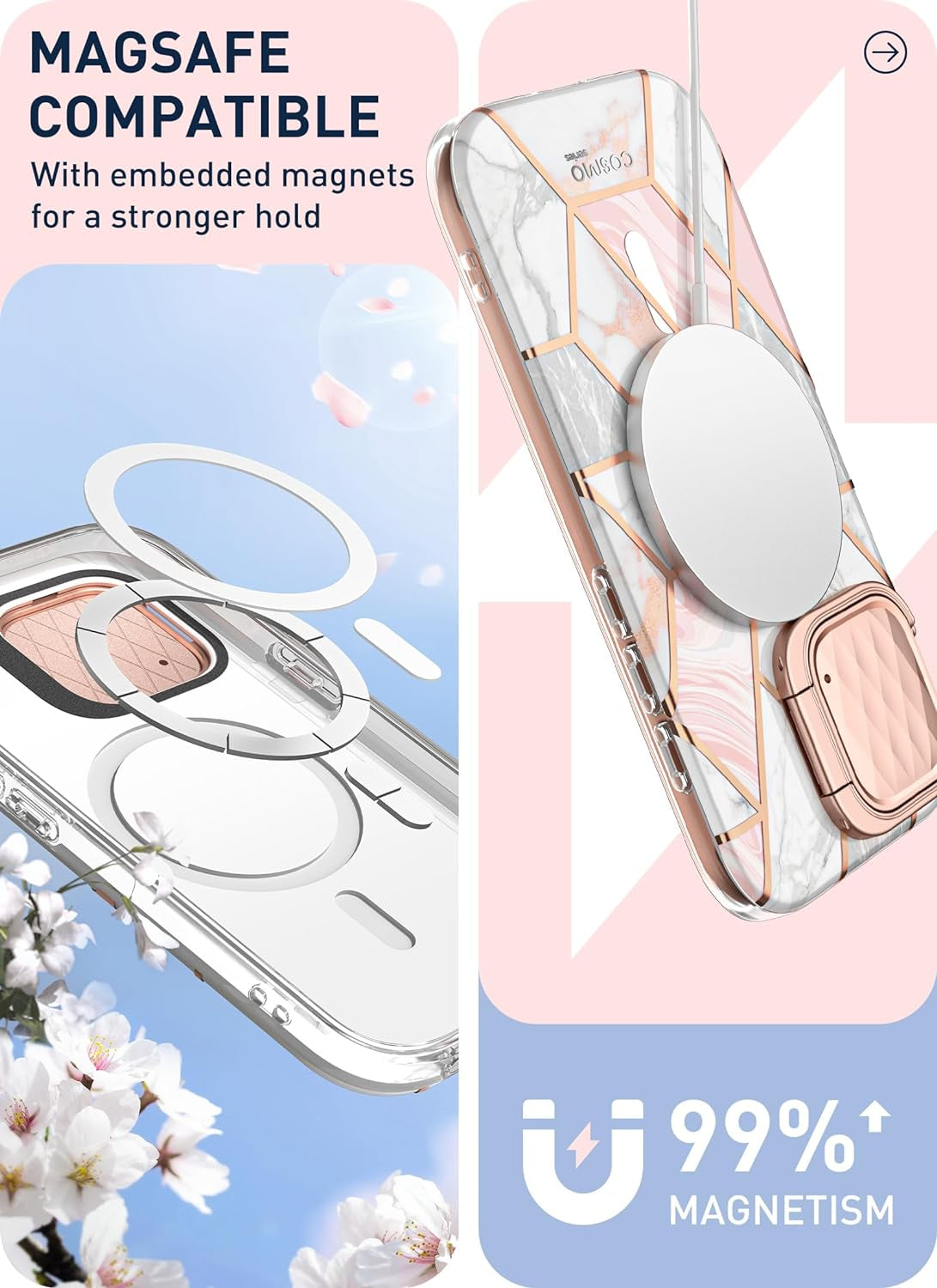 I-Blason for Iphone 15 Pro Case with Stand, [Magsafe Compatible] [Camera Cover Stand] [Built-In Screen Protector], Slim Stylish Phone Case for Iphone 15 Pro, Cosmag Series, Marble  i-Blason   