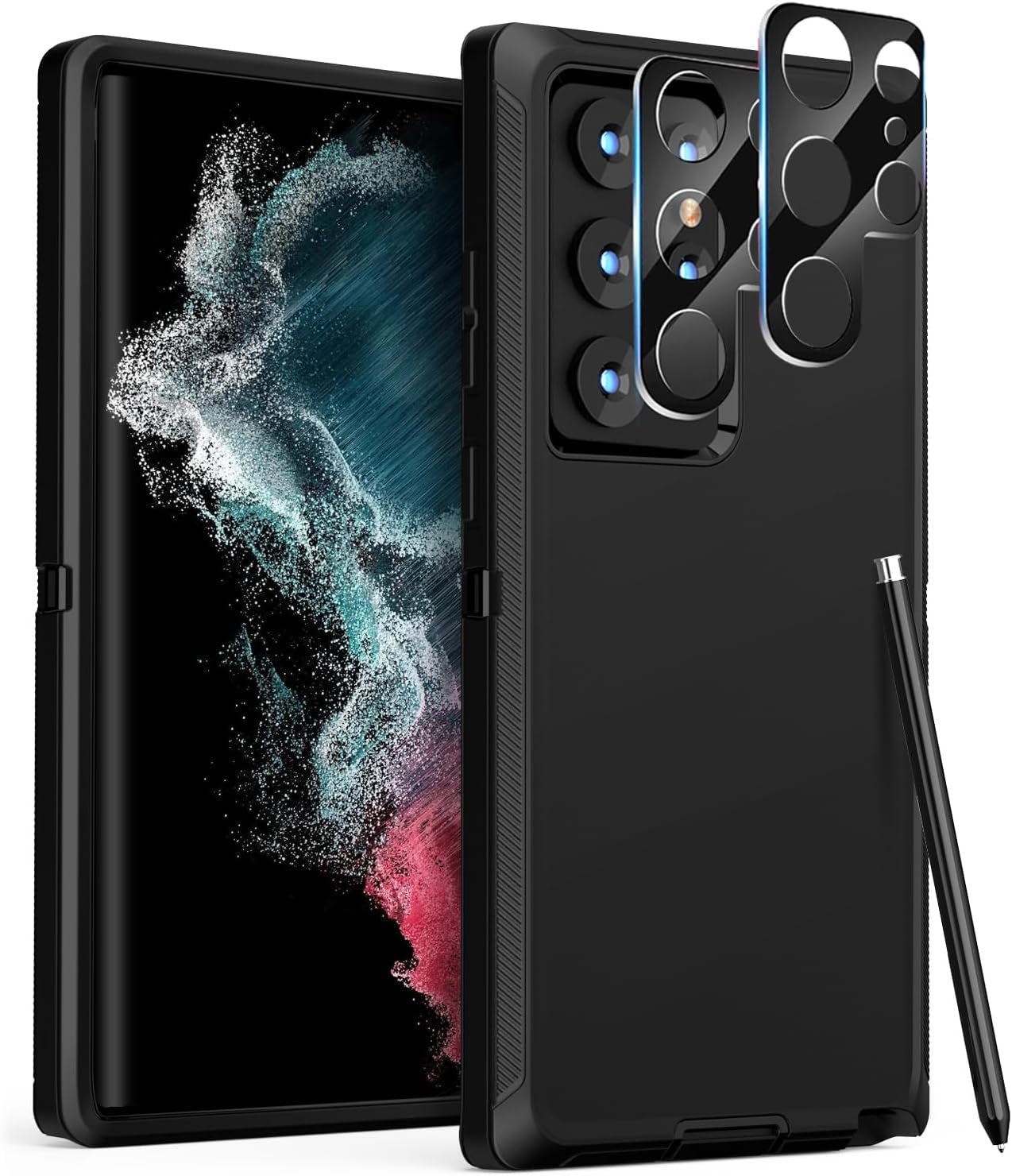 FEIYAR HOME for Samsung Galaxy S22 Ultra Case: [Military Grade Shockproof] with 2 [Camera Lens Protector] [No Screen Protector] Heavy Duty Protection Phone Case for Galaxy S22 Ultra 5G-Purple Green