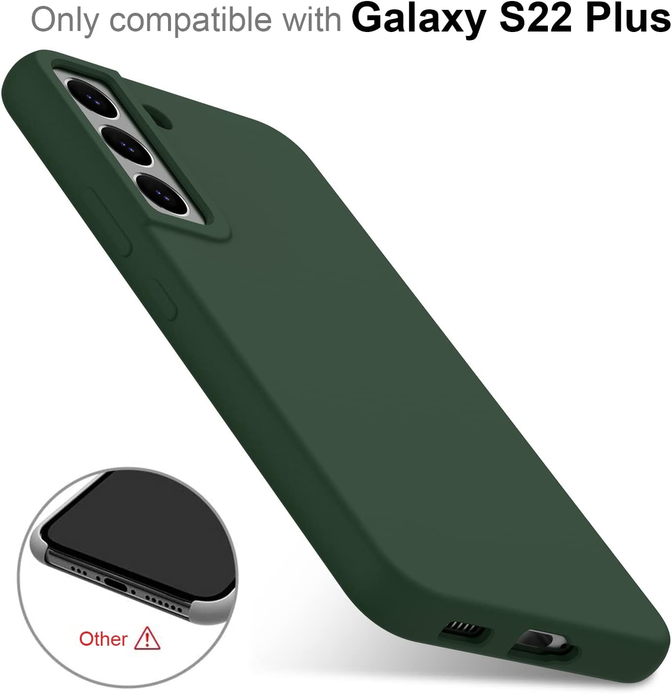 DEENAKIN for Samsung Galaxy S22 plus Case Silicone,Silky Smooth Flexible Gel Rubber Bumper Cover with Soft Microfiber Lining Slim Fit Protective Phone Case for Samsung Galaxy S22 plus Dark Green