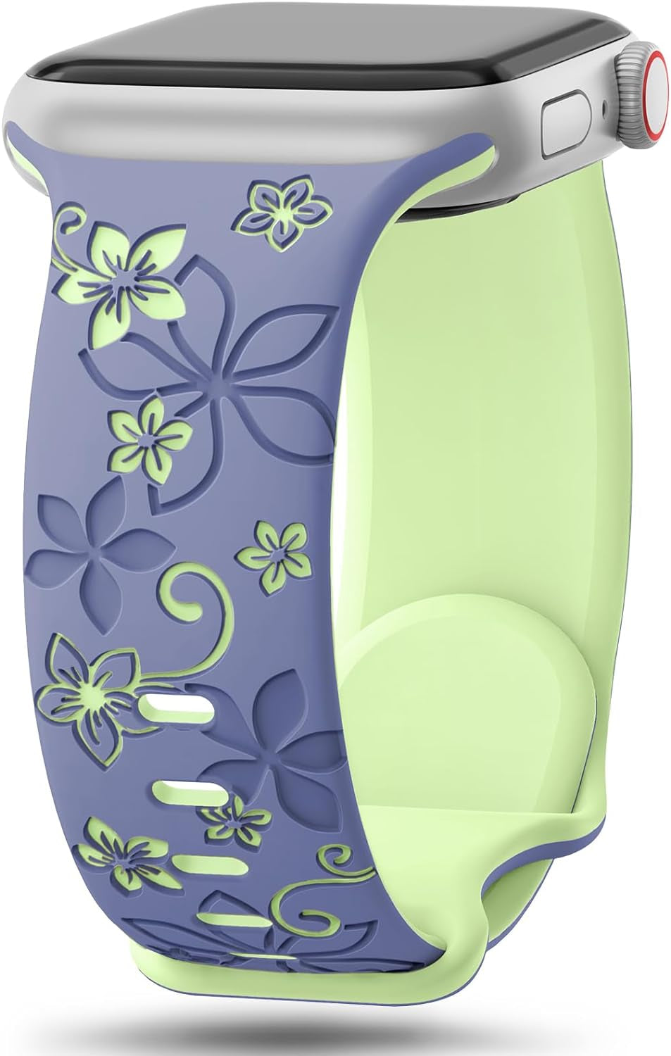 Floral Engraved Bands Compatible with Apple Watch Band 41Mm 40Mm 44Mm 45Mm 42Mm 38Mm 49Mm for Women,Cute Flower Iwatch Bands Soft Silicone Sport Strap for Iwatch Series SE 9 8 7 6 5 4 3 2 1 Ultra