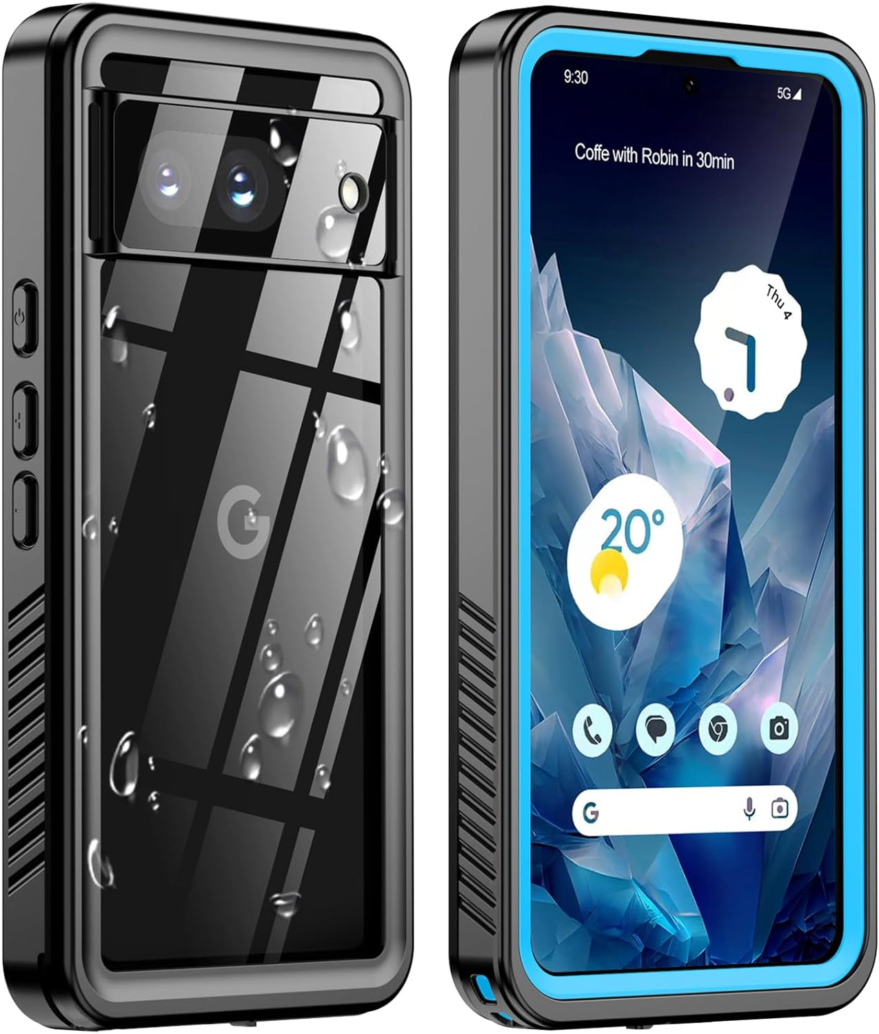 ANTSHARE for Google Pixel 8 Case, Pixel 8 5G Phone Case IP68 Waterproof with Built-In Screen Protector, Full Body Sealed Heavy Duty Shockproof Dustproof Snowproof Clear Case for Pixel 8 - Black  ANTSHARE Blue Pixel 8 