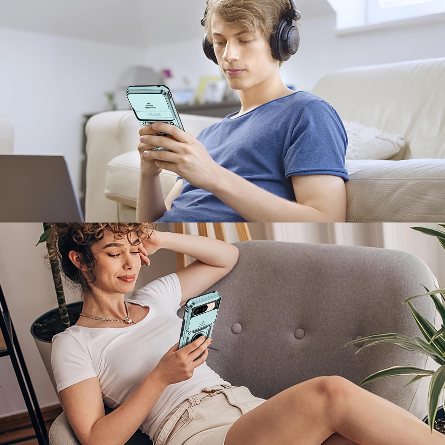 Fit for Google Pixel 8 5G Case with Screen Protector (2 Pack) & Slide Camera Cover, Build in 360° Magnetic Rotating Ring Kickstand [Military Grade] Protective Case for Pixel 8 Case, Green  Gritup   