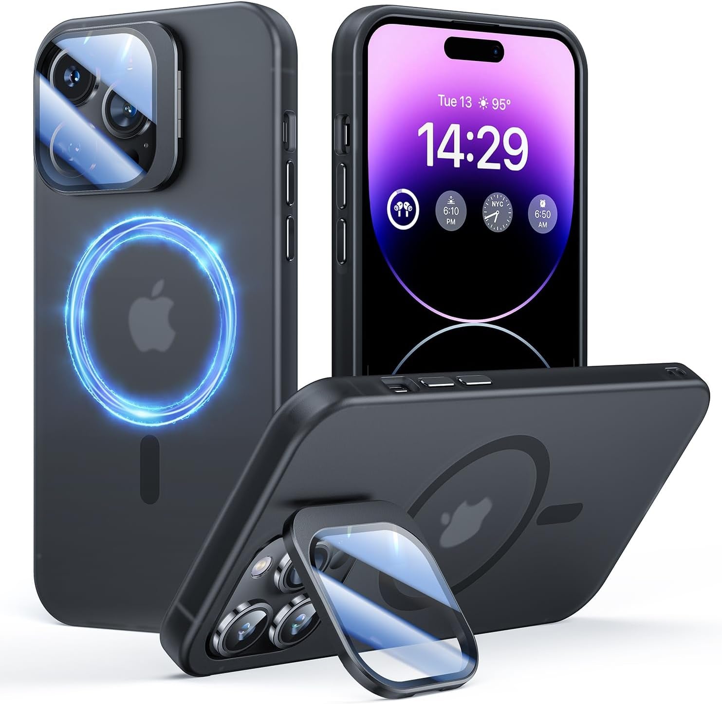 Degeca for Iphone 14 Pro Case, Military Grade Drop Protection, Compatible with Magsafe, Built-In Stash Stand & Camera Lens Protector, Magnetic Phone Case 6.1", Blue  degeca   