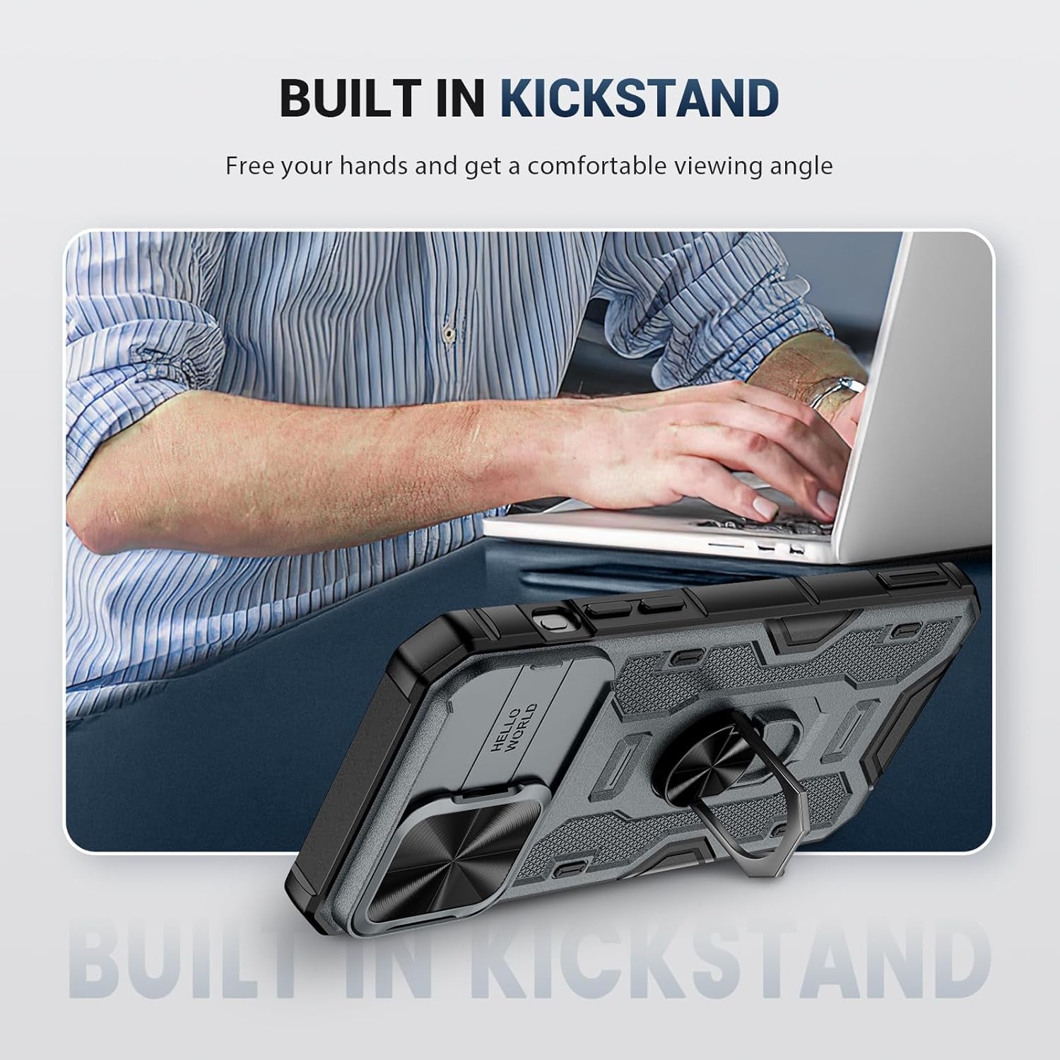 NULETO for Iphone 15 Pro Max Stand Case with Rotatable Kickstand [Ring Holder] and Slid Camera Cover, 15 Pro Max Phone Case with Screen Protector and Magnetic Magnet for Iphone 15 Promax 6.7, Grey  NULETO   