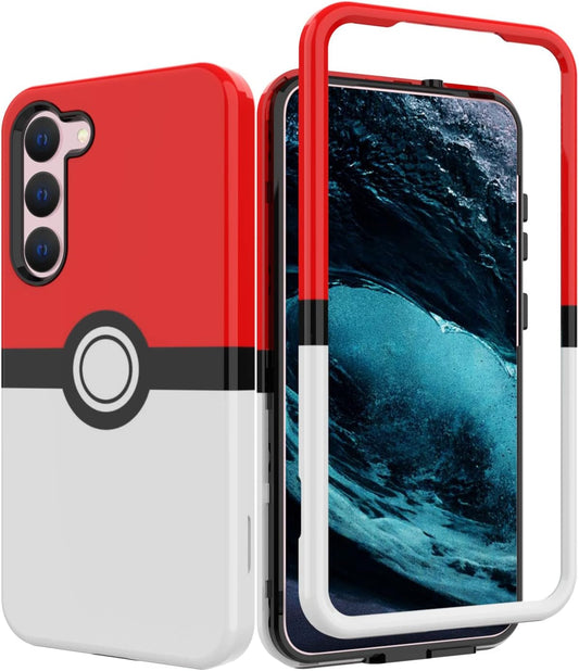 Case for Galaxy S22 S22 plus - Anime Cartoon Kawaii Red&White Ball Pattern Hard PC and Inner Silicone Hybrid Dual Armor Defender Case for Samsung Galaxy S22 Ultra (Galaxy S22)