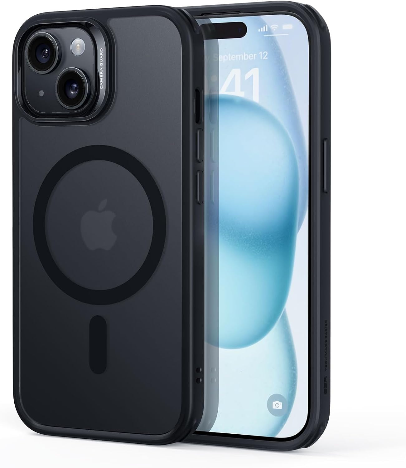ESR for Iphone 14 Case/Iphone 13 Case, Compatible with Magsafe, Shockproof Military-Grade Protection, Air-Guard Corners, Magnetic Phone Case for Iphone 14/13, Air Armor Magnetic Case (Halolock),Black  Electronic Silk Road Corp Frosted Black Iphone 15 Plus 