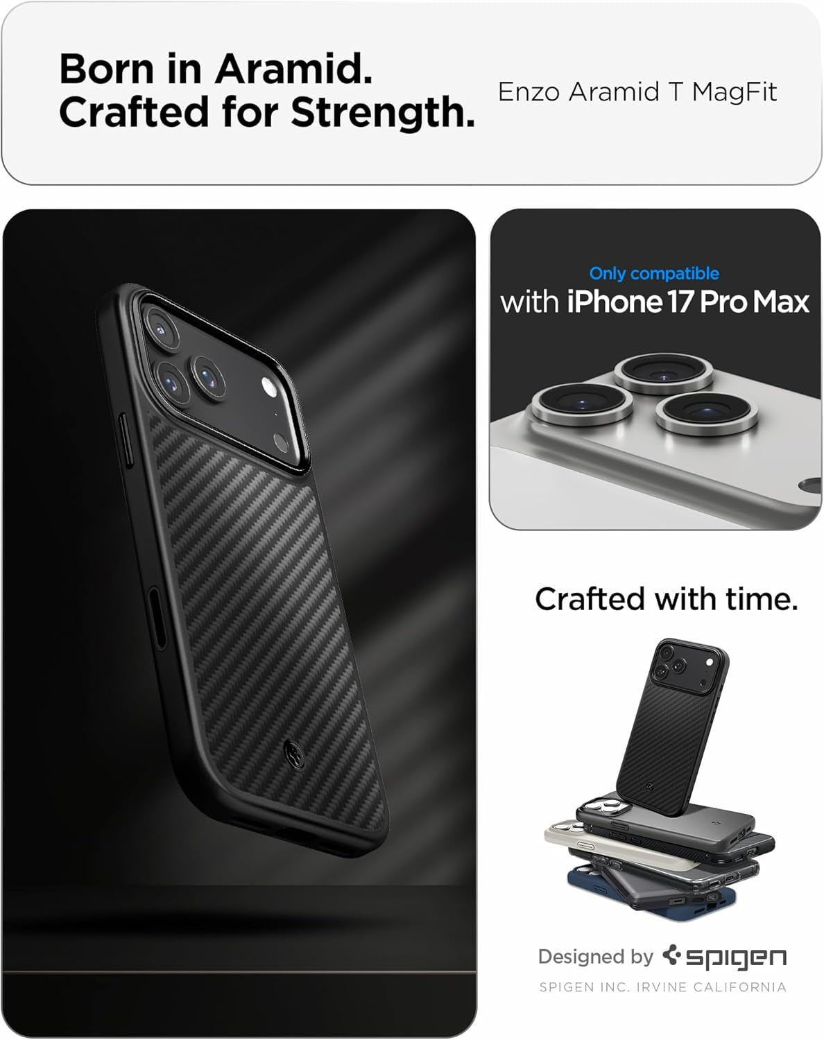 Spigen for Iphone 17 Pro Max Case, Enzo Aramid T [Camera Control Button] [Compatible with Magsafe] - Black Black