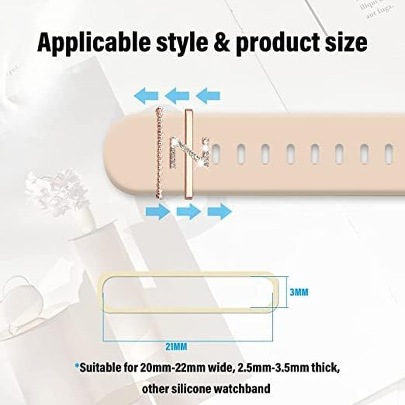 Decorative Rings Loops Compatible with Apple Watch Silicone Bands Charms 45Mm 44Mm 42Mm 41Mm 40Mm 38Mm Iwatch Series 8 7 6 5 4 3 2 1 Metal Diamond Charms Accessories (Z-Rose Gold)