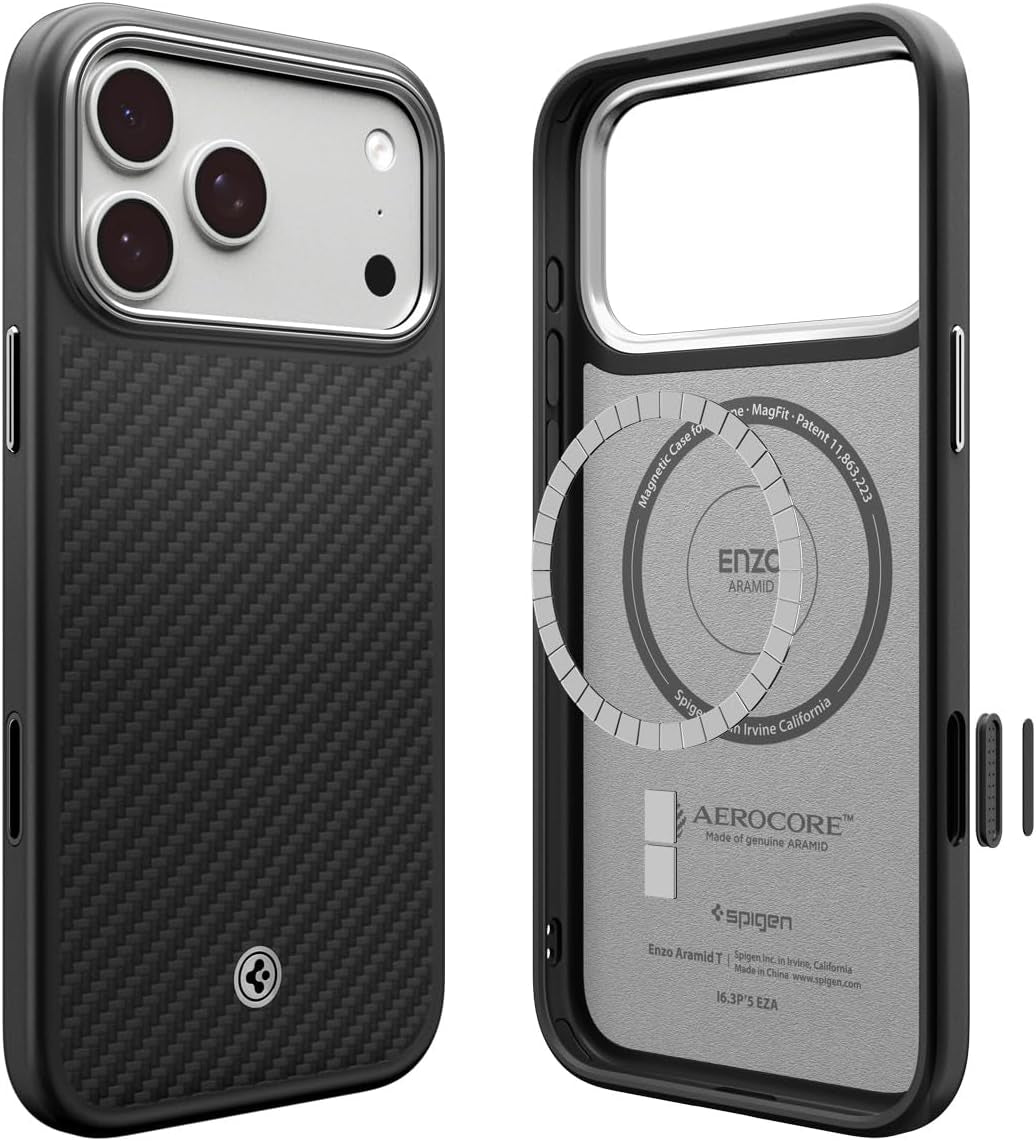 Spigen for Iphone 17 Pro Max Case, Enzo Aramid T [Camera Control Button] [Compatible with Magsafe] - Black Black