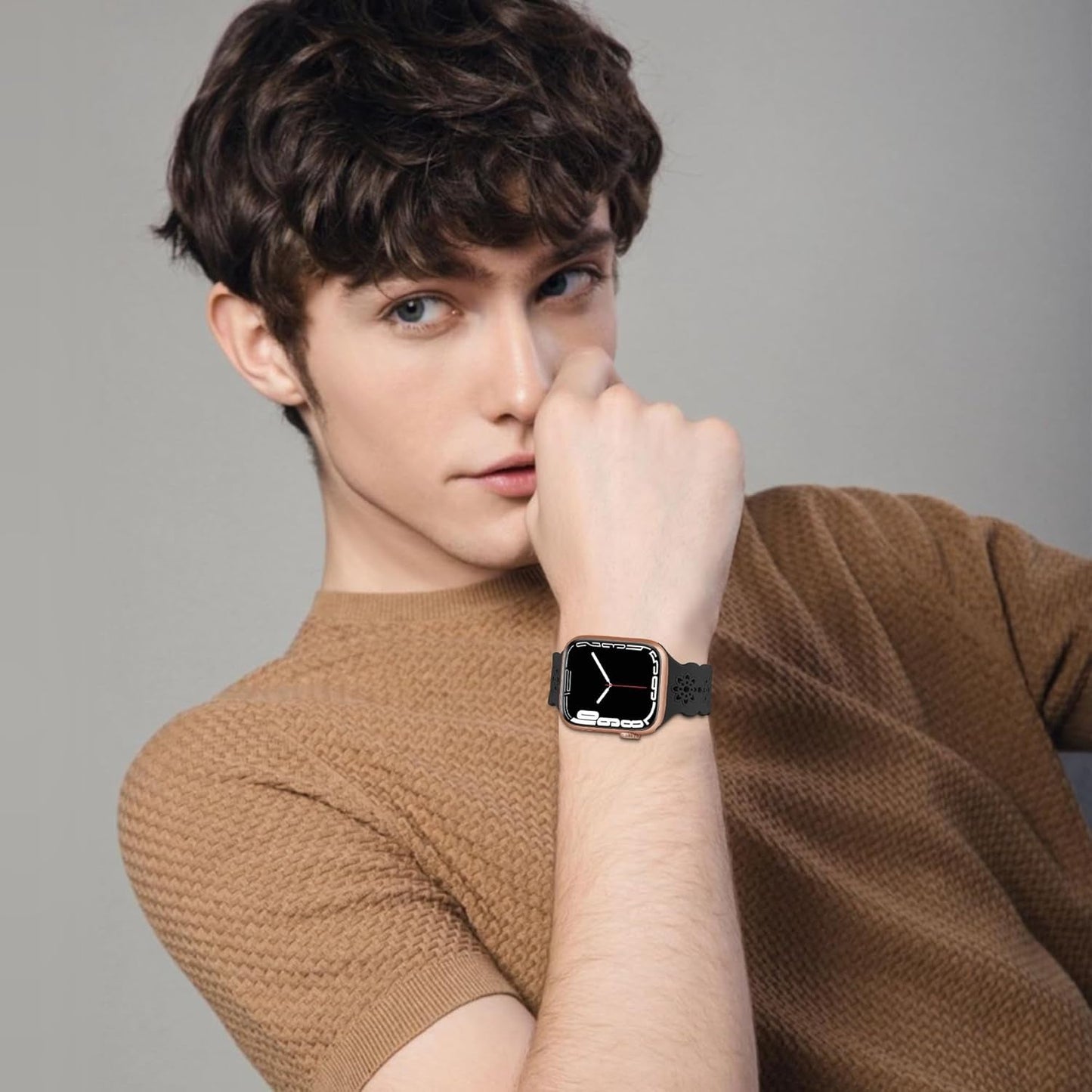 4 Pack Slim Silicone Bands Compatible with Apple Watch Band 40Mm 38Mm 41Mm 44Mm 45Mm 42Mm 49Mm Women Men, Lace Breathable Sport Strap for Iwatch Bands SE Series 9/8/7/6/5/4/3/2/1 Ultra 2/1