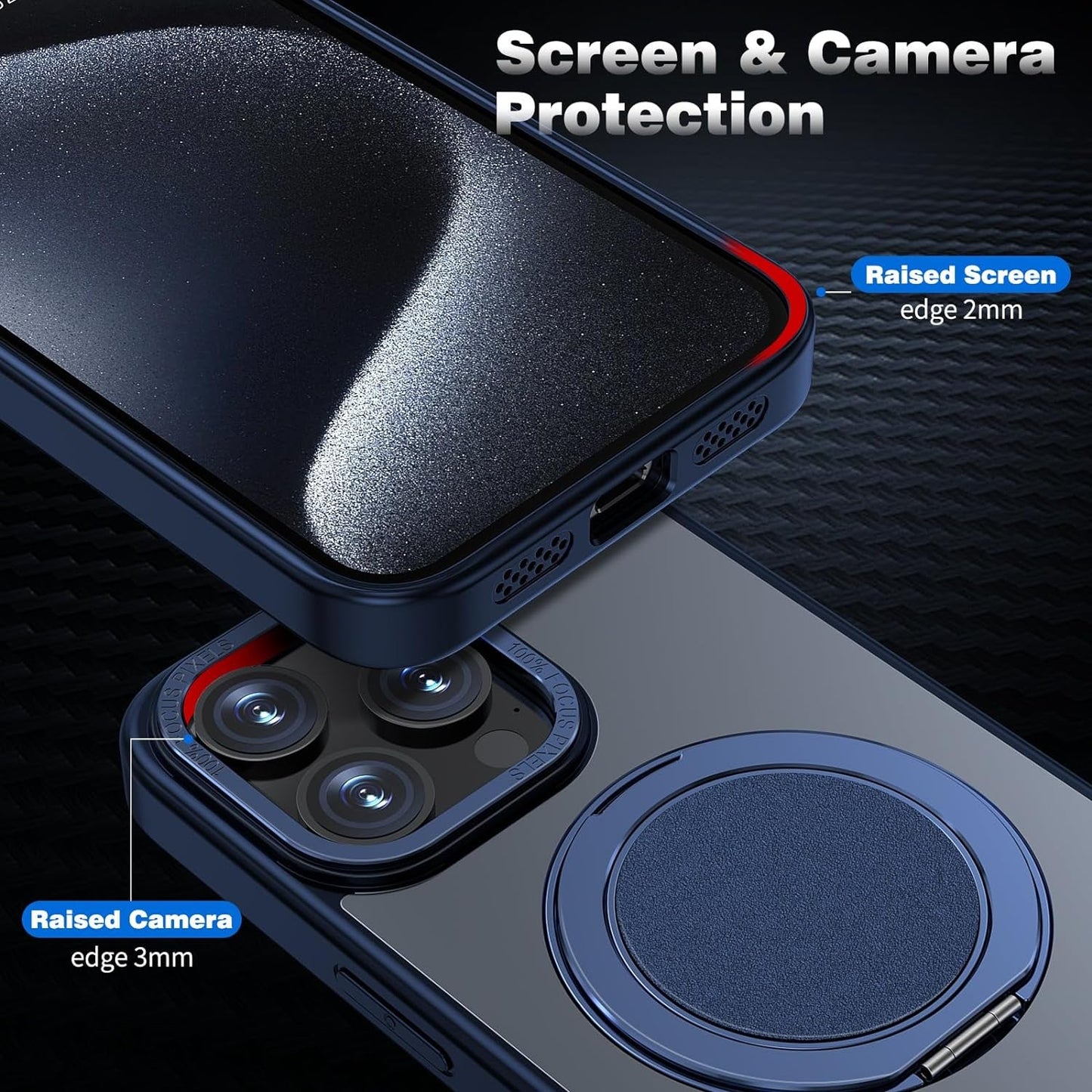 ACANDYA for Iphone 15 Pro Max Case Magnetic Ring Holder Kickstand Compatible with Magsafe Military Grade Drop Protection Heavy Duty Shockproof Men Women Cover for Iphone 15 Pro Max Translucent Blue  ACANDYA   