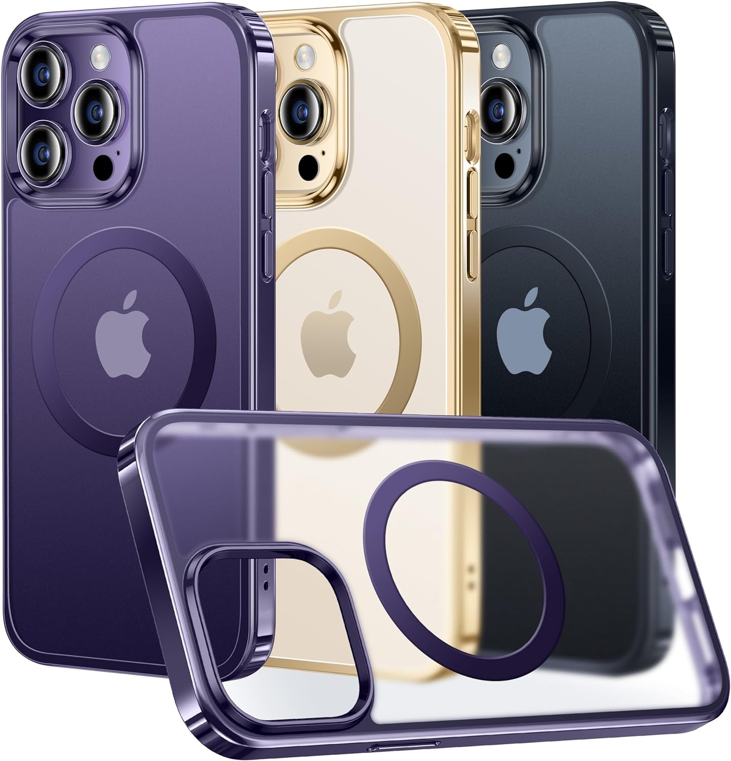 Alphex Polished Titanium for Magsafe Iphone 14 Pro Case, [12FT Military Grade Shockproof] Official Color Match for Iphone, Matte Back, Shockproof Bumper, Magnetic Phone Cover 6.1 Inch, Silver  Alphex A-Deep Purple Iphone 14 Pro Max 6.7'' 