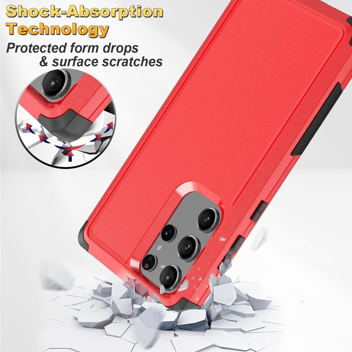 For Samsung Galaxy S22 Ultra Case,Shockproof Dropproof Galaxy S22 Ultra Case,Rugged Heavy Duty Protective for S22 Ultra Case 6.8 Inch (Red/Black)