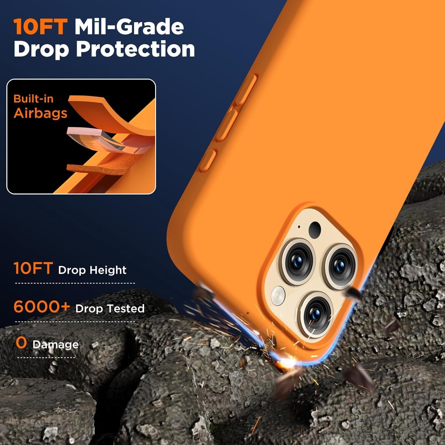 COFFKER Compatible with Iphone 15 Pro Case, Liquid Silicone Case, Full Body Shockproof Protective Cover Slim Thin Phone Case with Soft Anti-Scratch Microfiber Lining, 6.1 Inch-Orange  COFFKER   