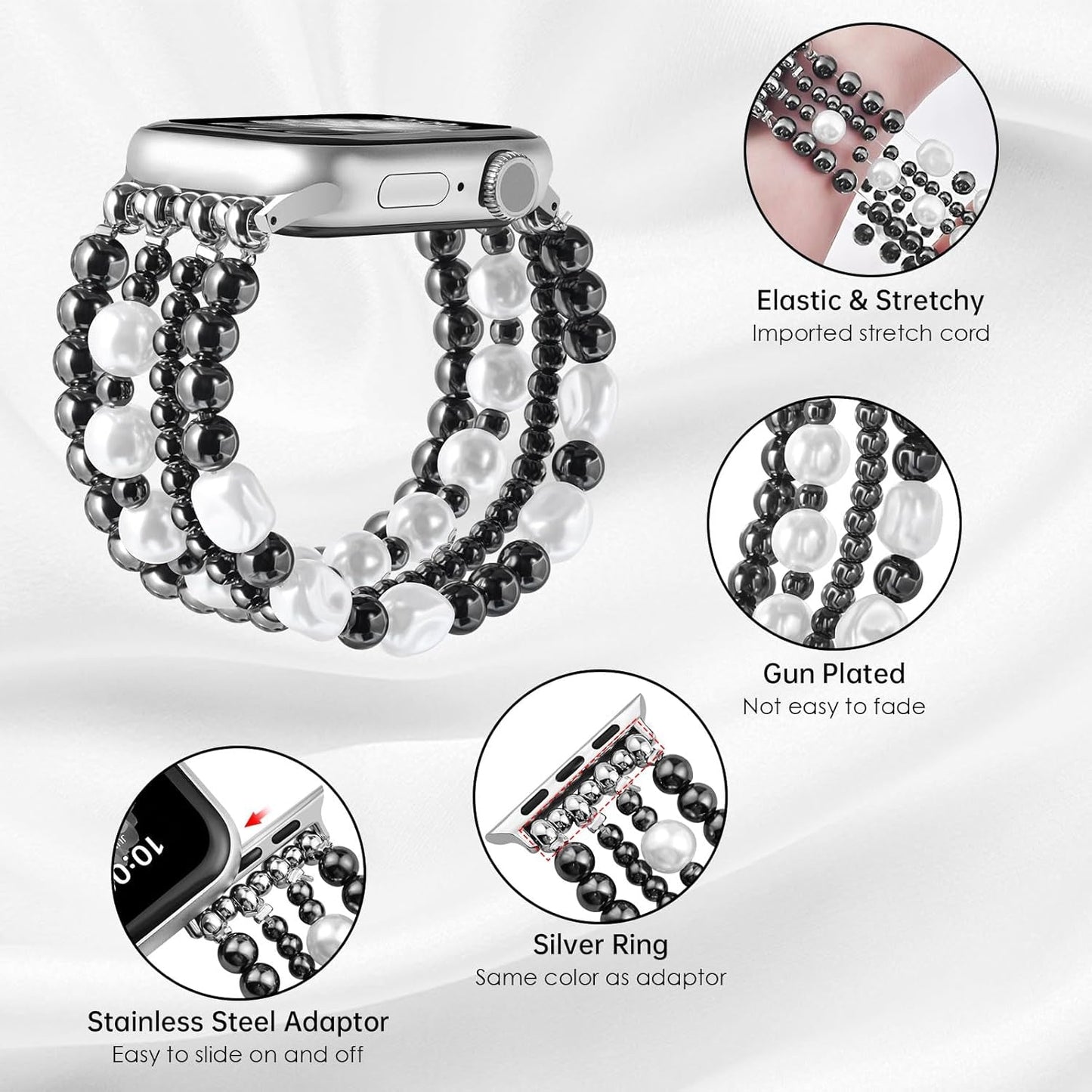 AIRSPO Gold Beaded Bracelets Compatible for Apple Watch Band 38Mm 40Mm 41Mm 42Mm 44Mm 45Mm Women, Fashion Handmade Dressy Iphone Watch Bands Elastic Strap for Iwatch Series SE 8 7 6 5 4 3 2 1