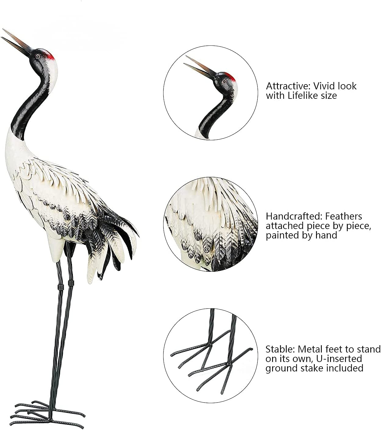 Chisheen Garden Crane Statues Outdoor Heron Red Crowned Crane Metal Yard Art Sculpture,Set of 2  Chisheen   