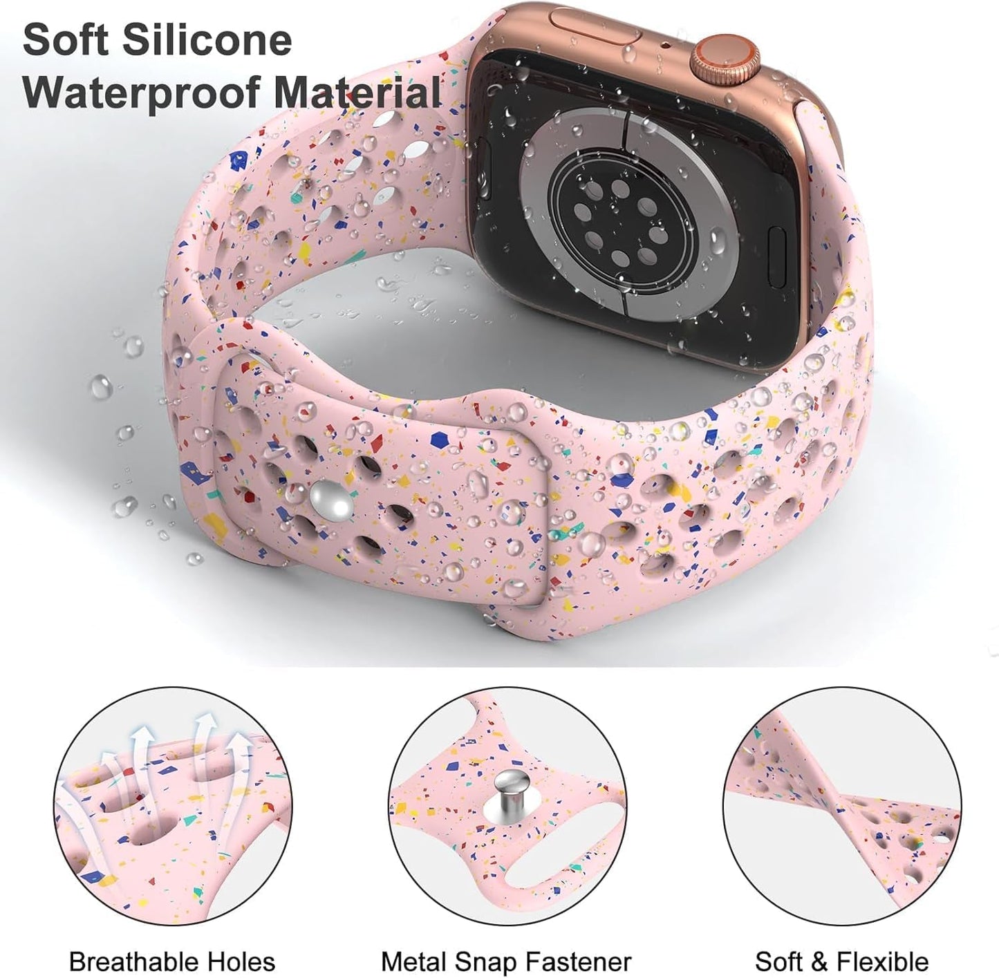Breathable Sport Silicone Band Compatible with Apple Watch Bands 40Mm 38Mm 44Mm 41Mm 45Mm 42Mm 49Mm Women Men, Soft Wristband Recycled Plastic Strap for Iwatch Bands Series 9 SE 8 7 6 5 4 3 2 1 Ultra