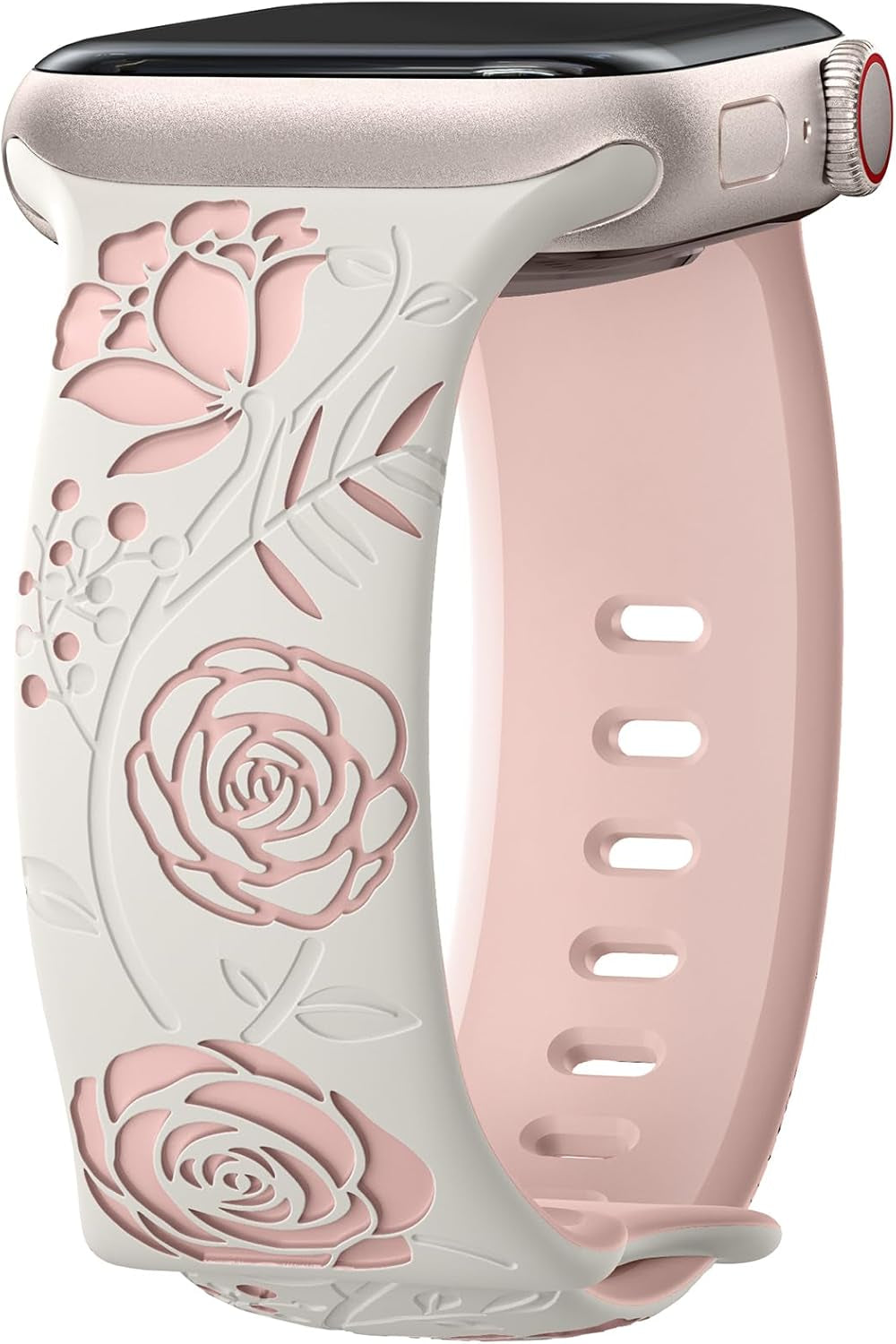 Floral Engraved Band Compatible with Apple Watch Bands 40Mm 44Mm 41Mm 45Mm 49Mm 38Mm 42Mm Women,Designer Cute Flower Pattern Soft Silicone Sport Strap for Iwatch Ultra SE Series 9 8 7 6 5 4 3 2 1