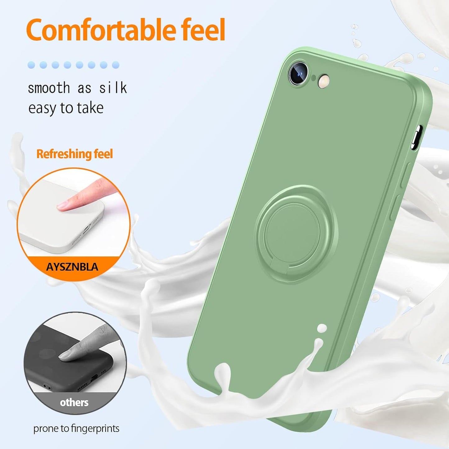 For Samsung Galaxy A53 5G Case,With 360°Rotatable Ring Holder Kickstand & Strap Lanyard Premium Liquid Silicone Slim Shockproof Protective Case for Samsung Galaxy A53 5G,Mint Green