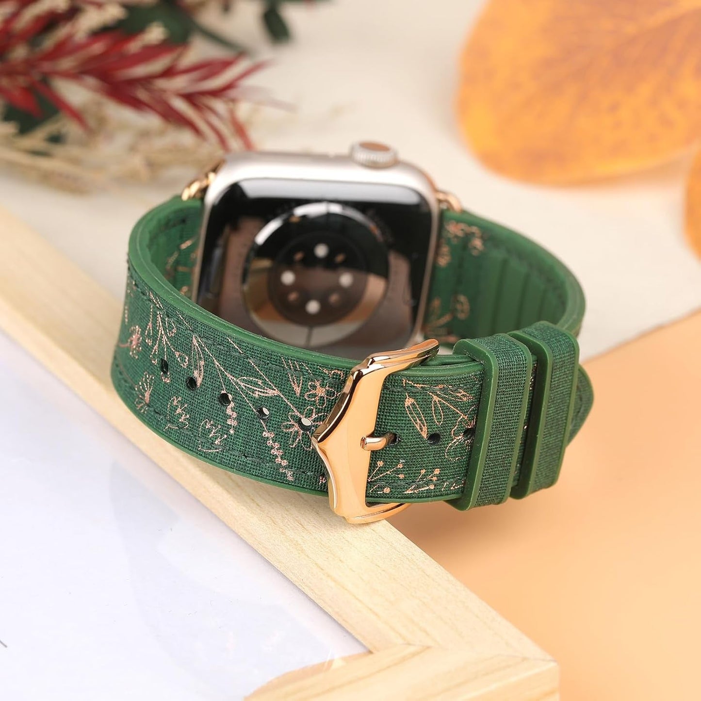 Bling Floral Bands for Apple Watch Band 40Mm 41Mm 44Mm 45Mm 38Mm 42Mm Ultra/2 49Mm Women,Eco-Leather Silicone Hybrid,Glitter Flower Sparkly Pattern Elegant Strap for Iwatch Series 9 8 7 6 5 4 3 2 SE