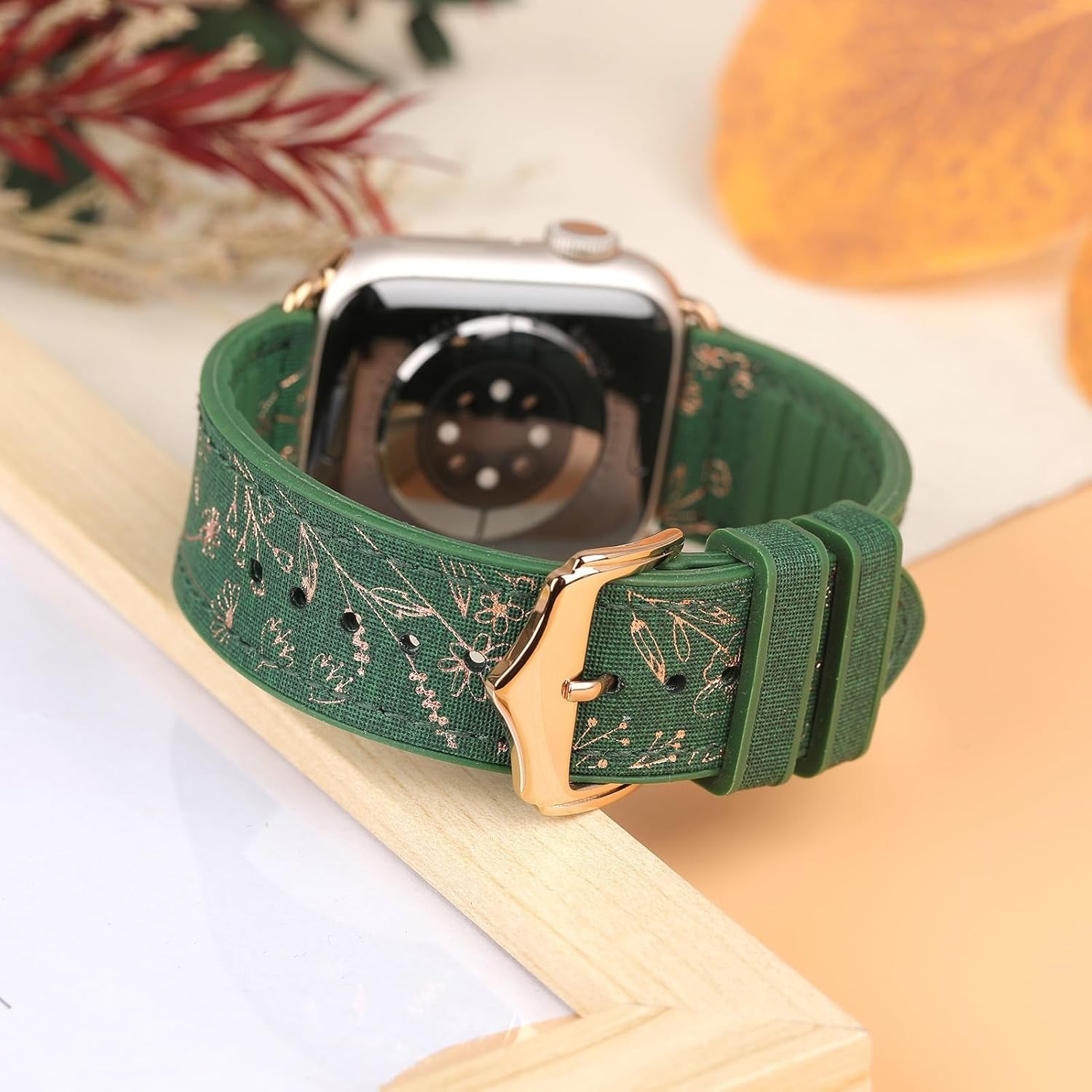 Bling Floral Bands for Apple Watch Band 40Mm 41Mm 44Mm 45Mm 38Mm 42Mm Ultra/2 49Mm Women,Eco-Leather Silicone Hybrid,Glitter Flower Sparkly Pattern Elegant Strap for Iwatch Series 9 8 7 6 5 4 3 2 SE