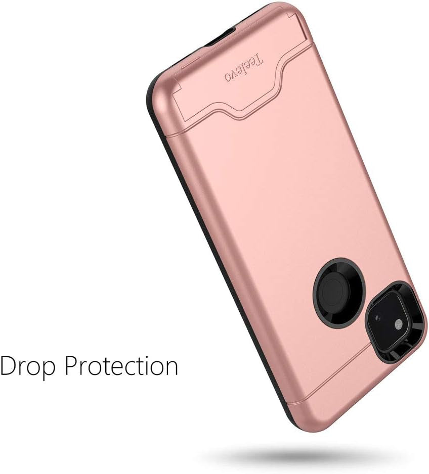 Teelevo Wallet Case for Google Pixel 4A [NOT Compatible with Pixel 4A 5G], Dual Layer Case with Card Slot Holder for Google Pixel 4A - Rose Gold  Teelevo   