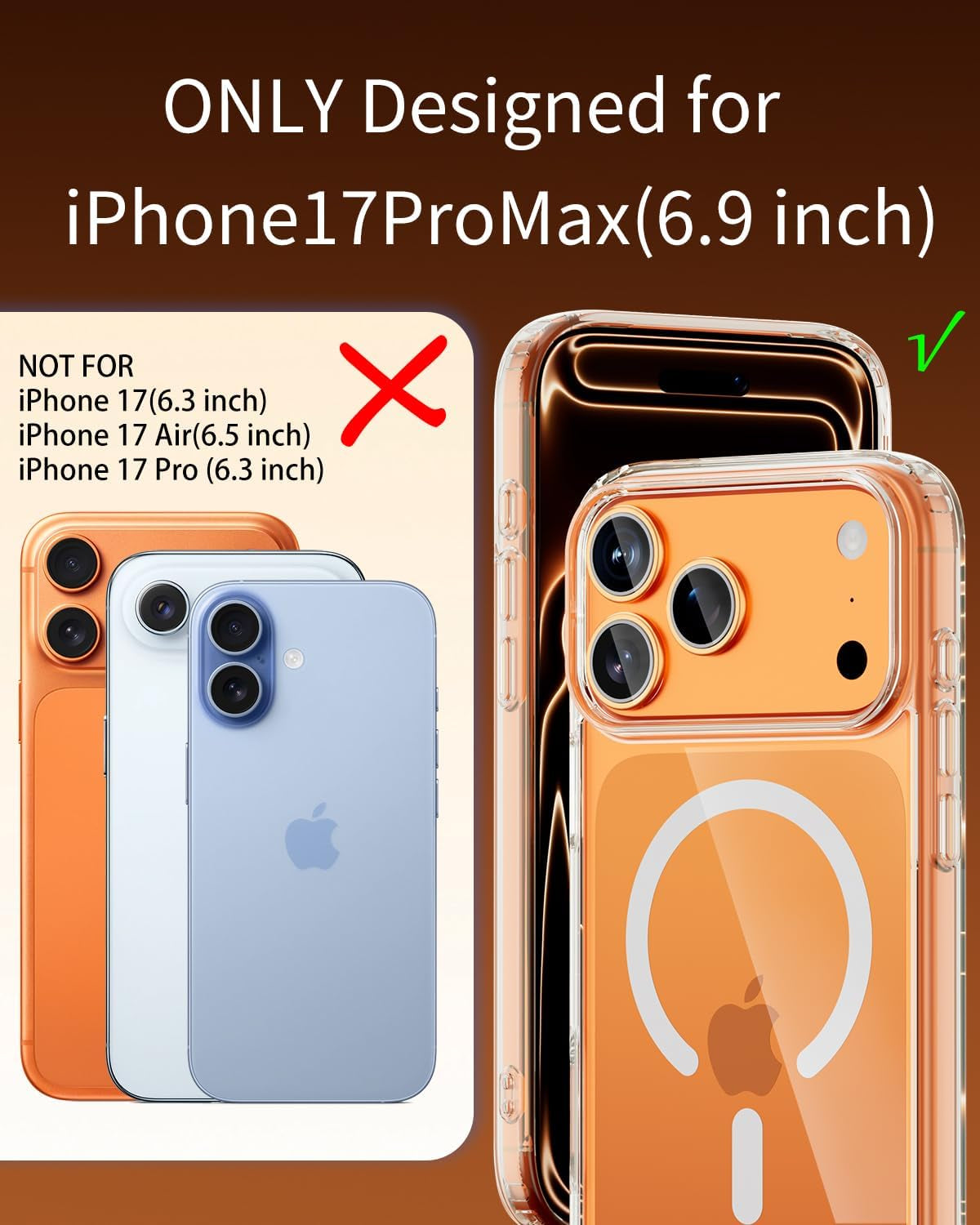For Iphone 17 Pro Max Case, Compatible with Magsafe, Magnetic Slim Cover, Anti-Yellowing & Shockproof, Full Camera Protection, Includes Screen & Lens Protectors, Clear Protective Case