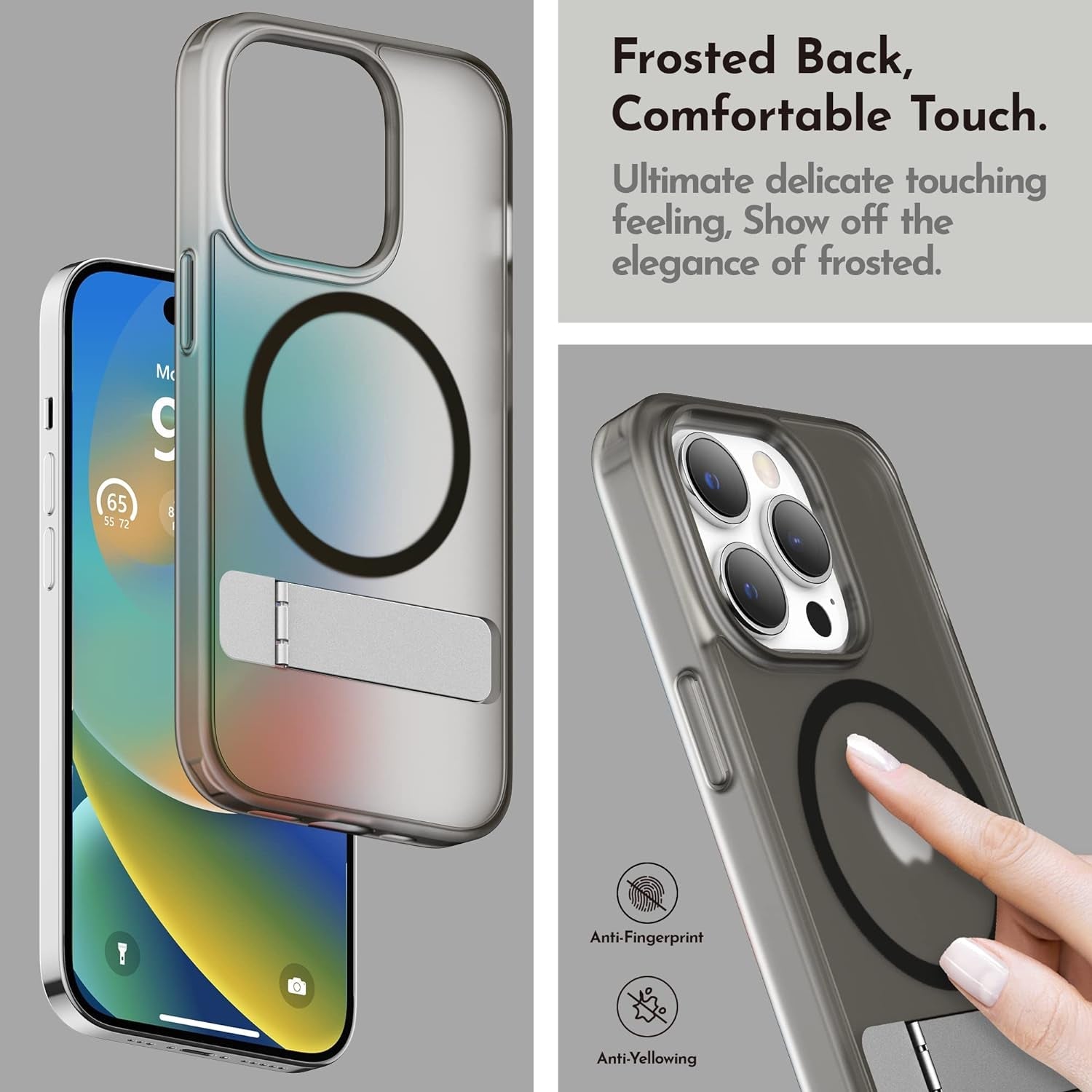 Niunisi Magnetic Case for Iphone 14 Pro Case 6.1-Inch (2022), Slim Kickstand with Screen Protector Compatible with Magsafe Shockproof Translucent Matte Cases Phone Case Cover, Black  Niunisi   