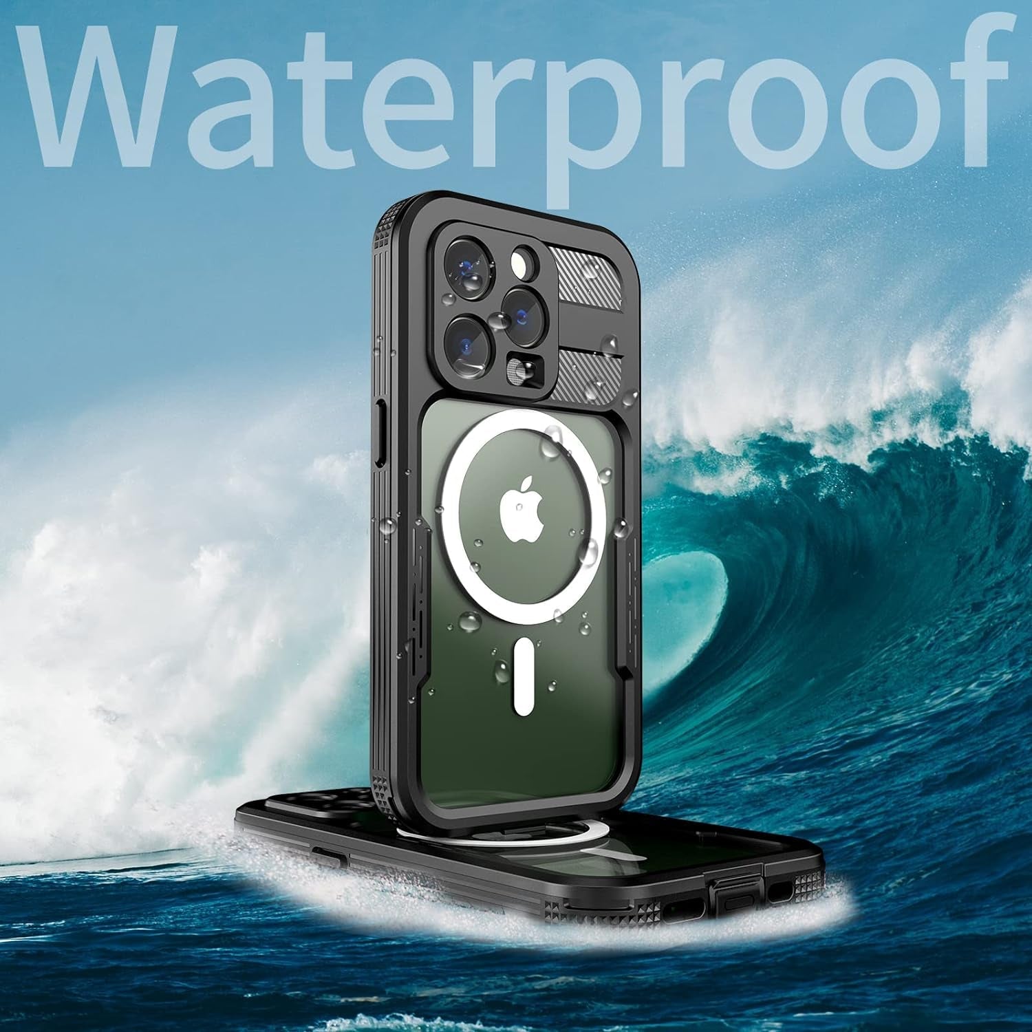 Ezanmull Iphone 14 Pro Waterproof Case, with Built-In Screen Protector Dustproof Shockproof Dropproof Case, Rugged Full Body Underwater Protective Cover for Iphone 14 Pro 6.1" - Clear/Black  Ezanmull   