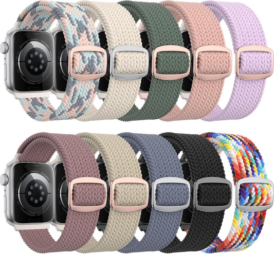 10 Pack Braided Band Compatible with Apple Watch Band 38Mm 40Mm 41Mm 42Mm 44Mm 45Mm 49Mm for Women Men, Stretchy Nylon Cloth Elastic Sport Solo Loop for Iwatch Series Ultra SE 9 8 7 6 5 4 3 2 1