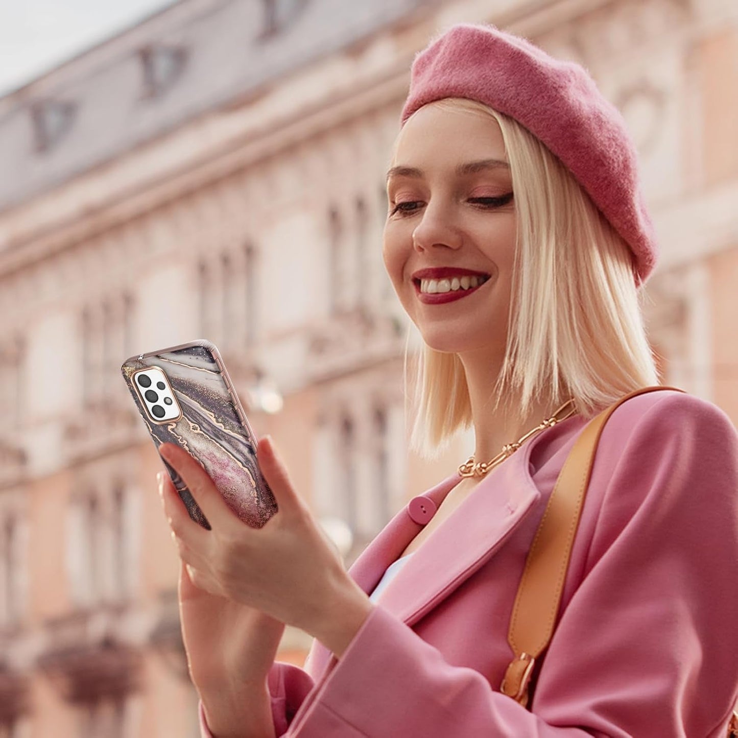 Case Compatible with Samsung Galaxy A53 5G (2022 Released), Marble Stylish Slim Soft TPU, Full Body Protective with Built-In Screen Protector, Shockproof Cover for A53, Black & Pink