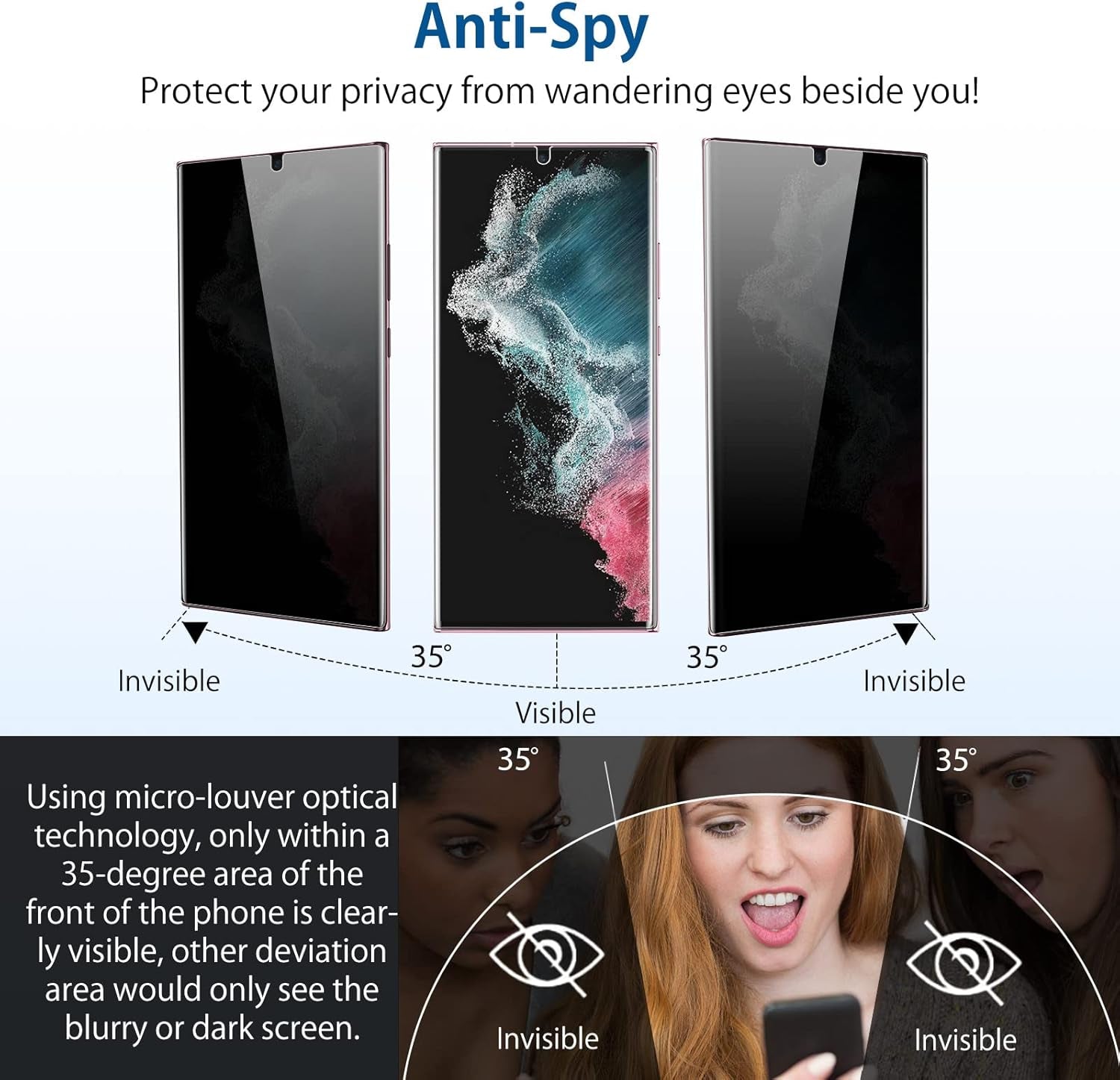 For Samsung Galaxy S22 Ultra Privacy Screen Protector, Anti-Spy Flexible TPU Film [2 Pack], Support Fingerprint Unlock, Positioning Tool, Full Coverage, Case Friendly, Self-Healing