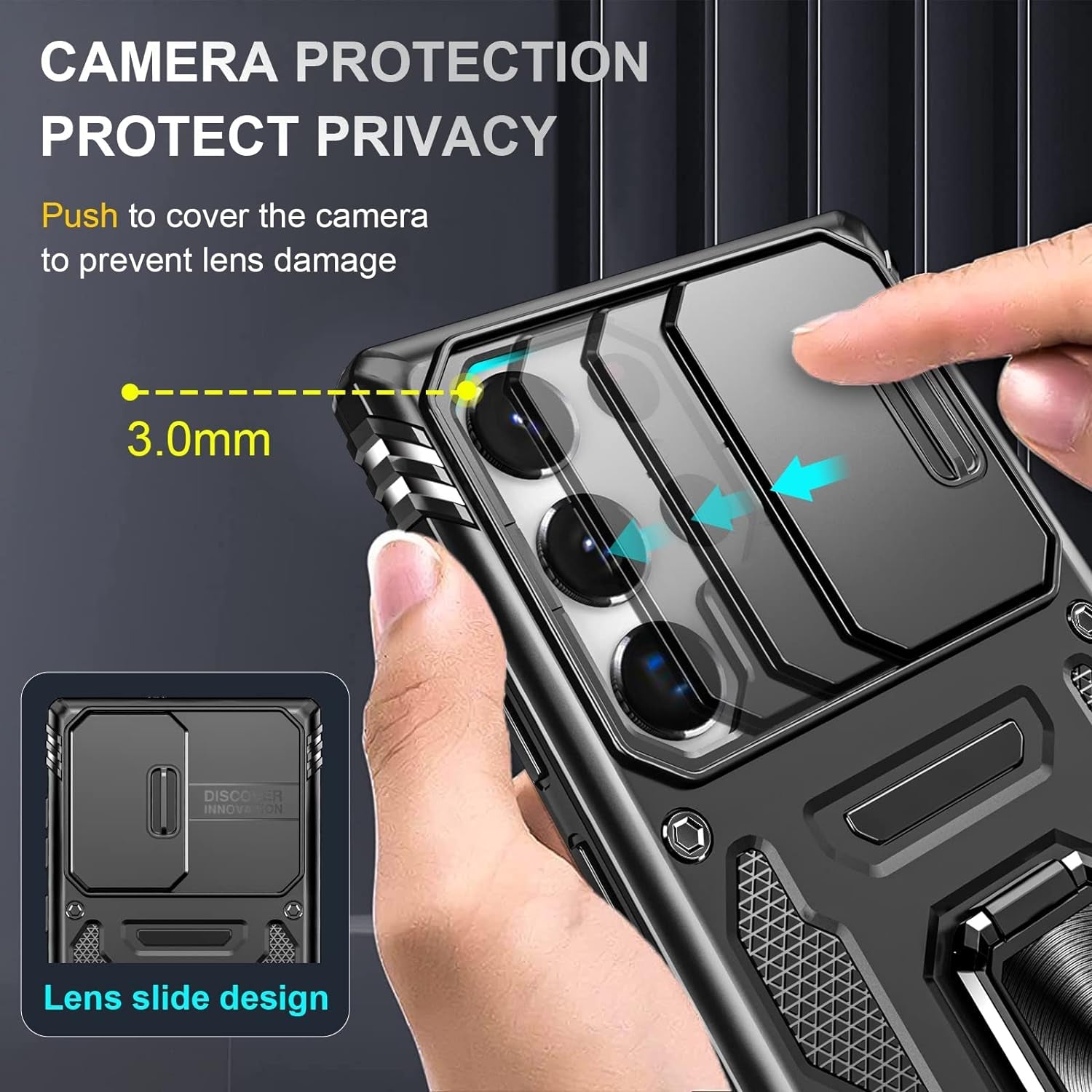 Design for Samsung Galaxy S22 Ultra Case with Stand & Camera Cover, Military Grade Drop Protective Case Built-In 180°+360° Rotate Ring Kickstand,Shockproof Phone Case for Samsung S22 Ultra Case Black