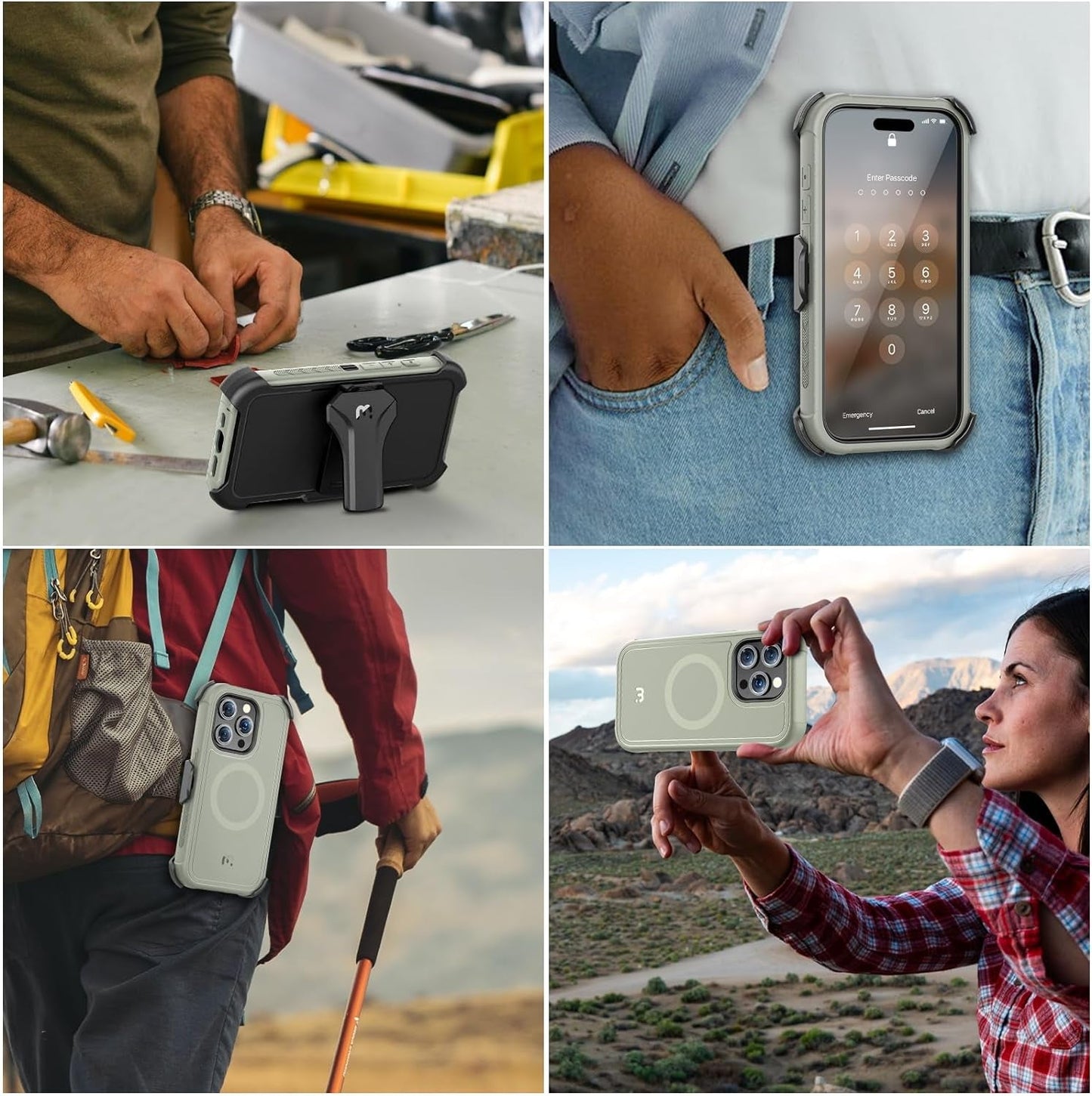 MYBAT PRO Maverick Iphone 15 Pro Case with Belt Clip Holster,Compatible with Magsafe W/Screen Protector,Anti-Drop,Shockproof,With 360°Rotating Kickstand,Heavy Duty Protection Natural Titanium  Valor Communication, Inc.   