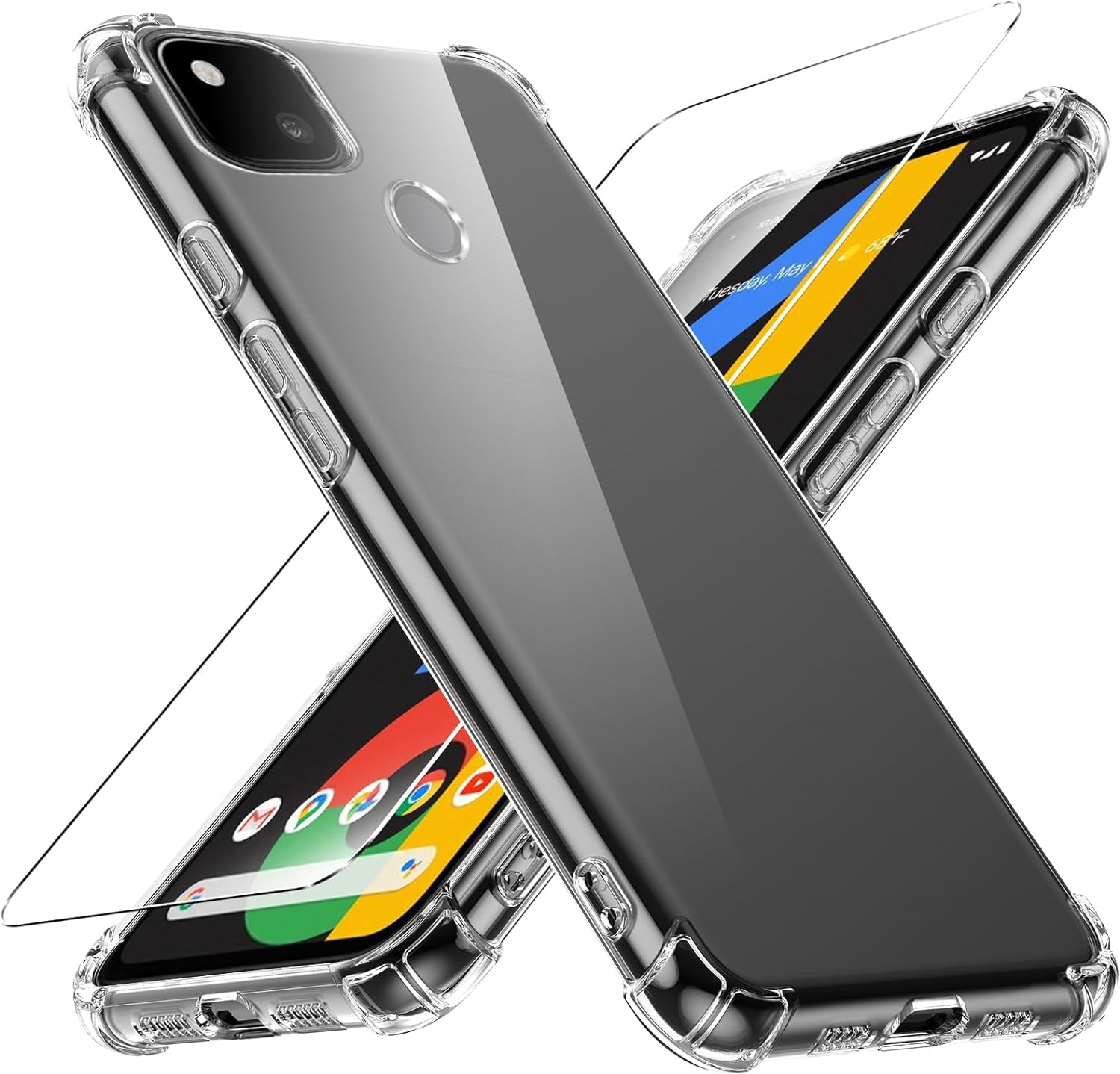 Case for Google Pixel 4A 5G Phone Case, with 1 Piece Screen Protector, TPU Bumper Shockproof Silicone Fullbody Protective Case Cover for Google Pixel 4A 5G, Transparent  Ikziwreo Transparent Google Pixel 4A 4G 